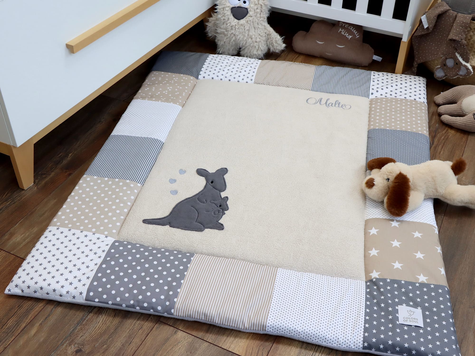krabbeldecke beige fleece babydecke weich gepolstert