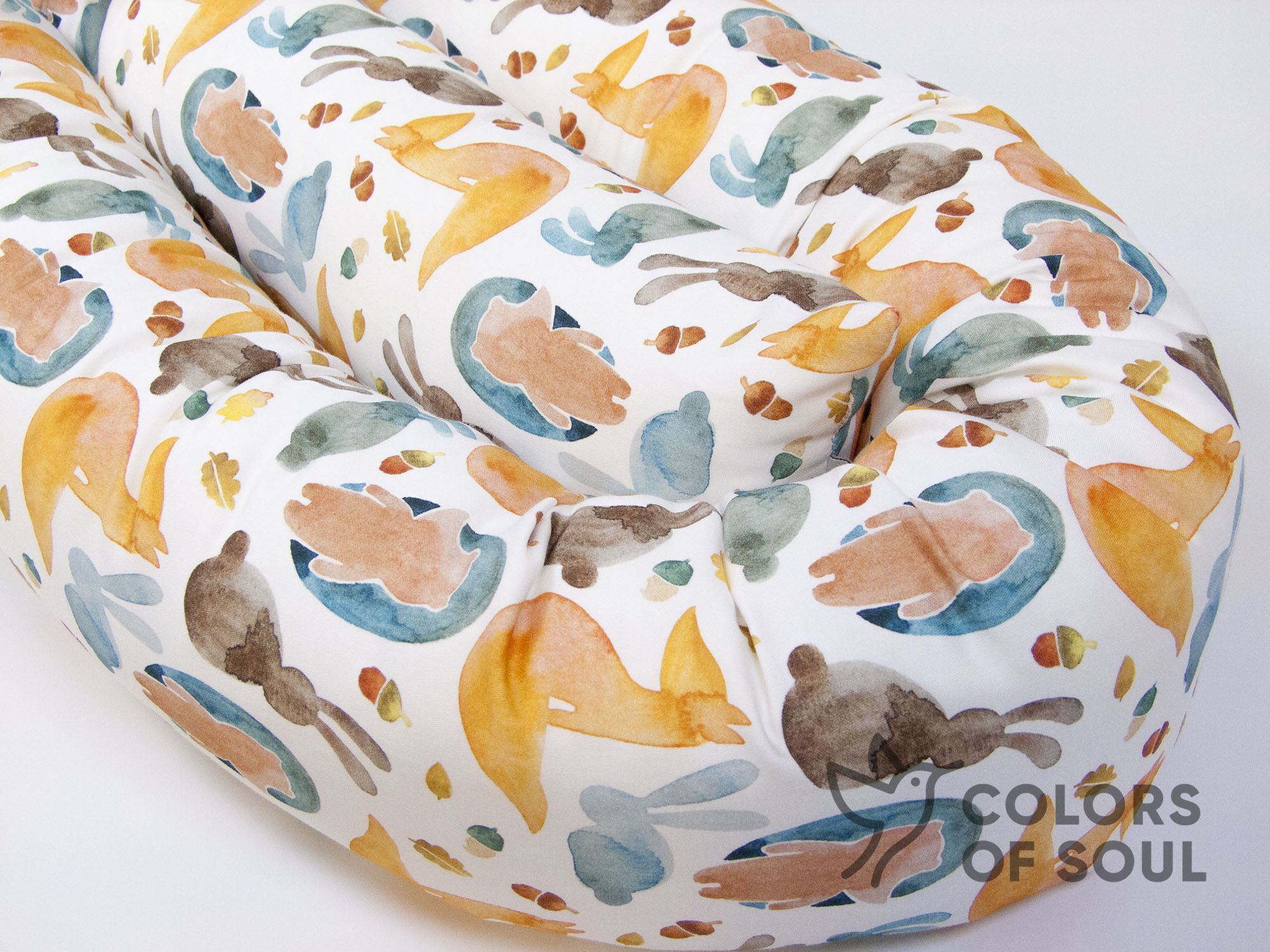 2-er SET - Wickelauflage, Bettschlange - Waldtiere Aquarell / Baumwollfleece gelb