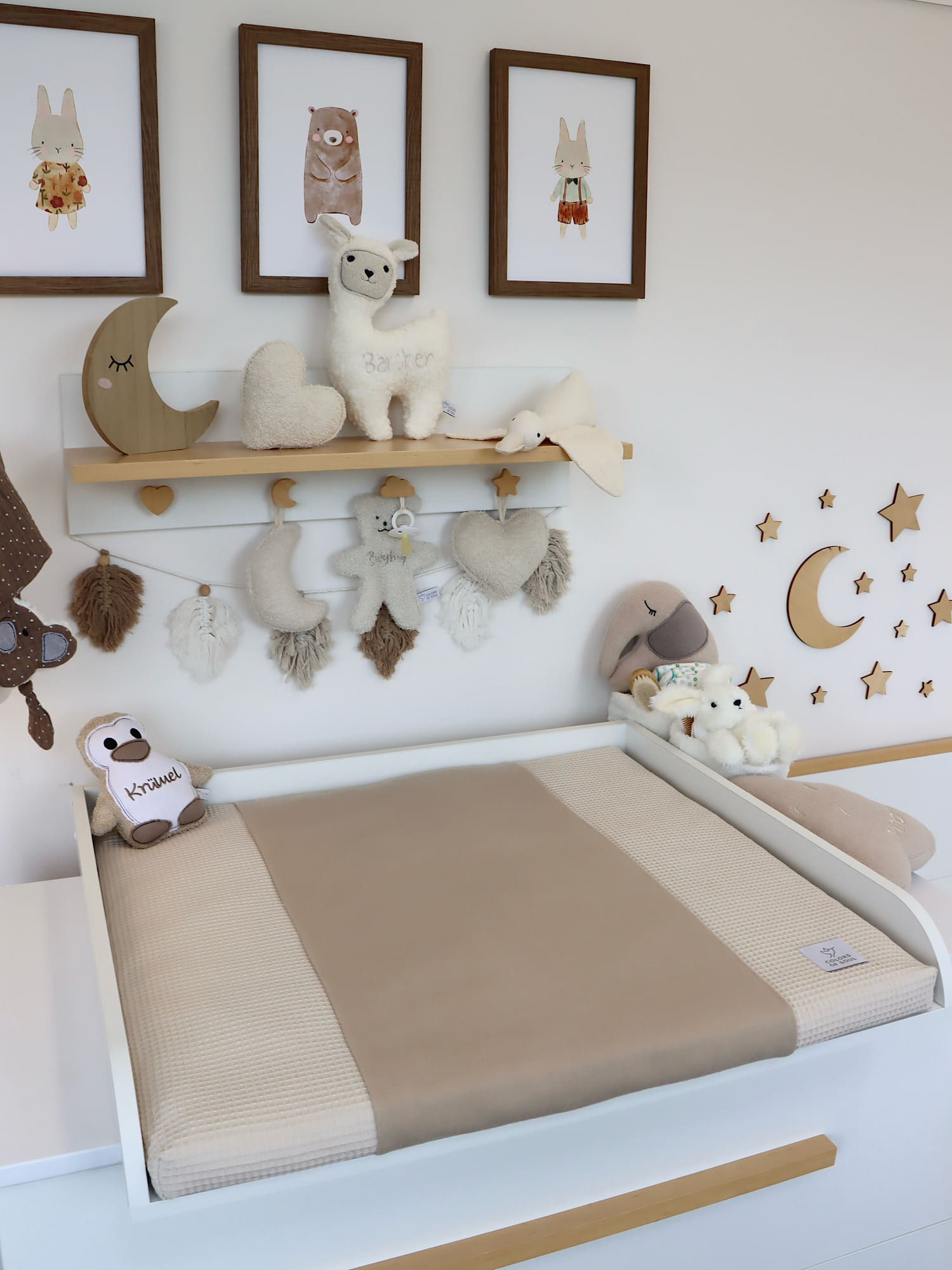 Wickelauflage mit Bezug - Waffelpique Natur / Baumwollfleece Dunkelbeige
