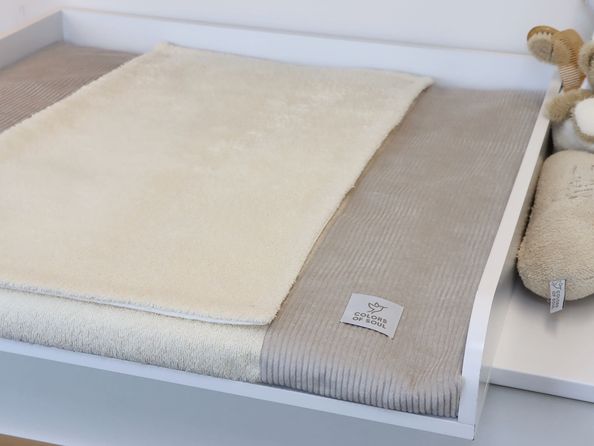 Wickelauflage mit abnehmbaren Bezug – Cord Hellbeige / Frottee Hellbeige