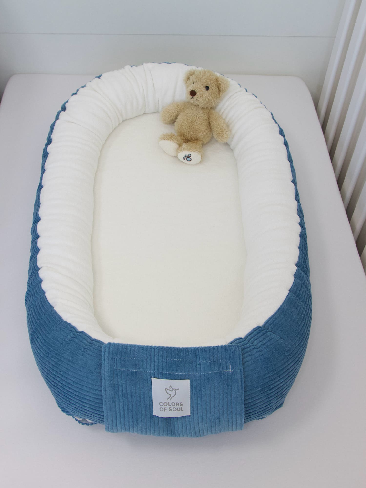 Babynestchen - Kordstoff blau / Baumwollfleece creme
