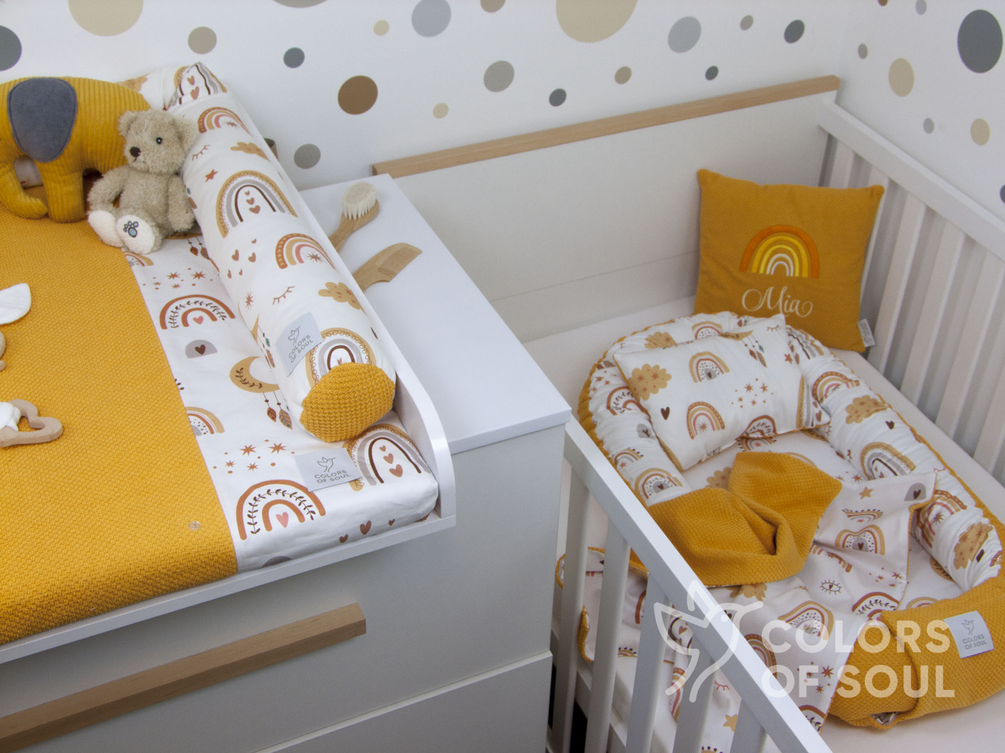 Babynestchen - Baby boho Regenbogen / Waffelpique BeBe gelb