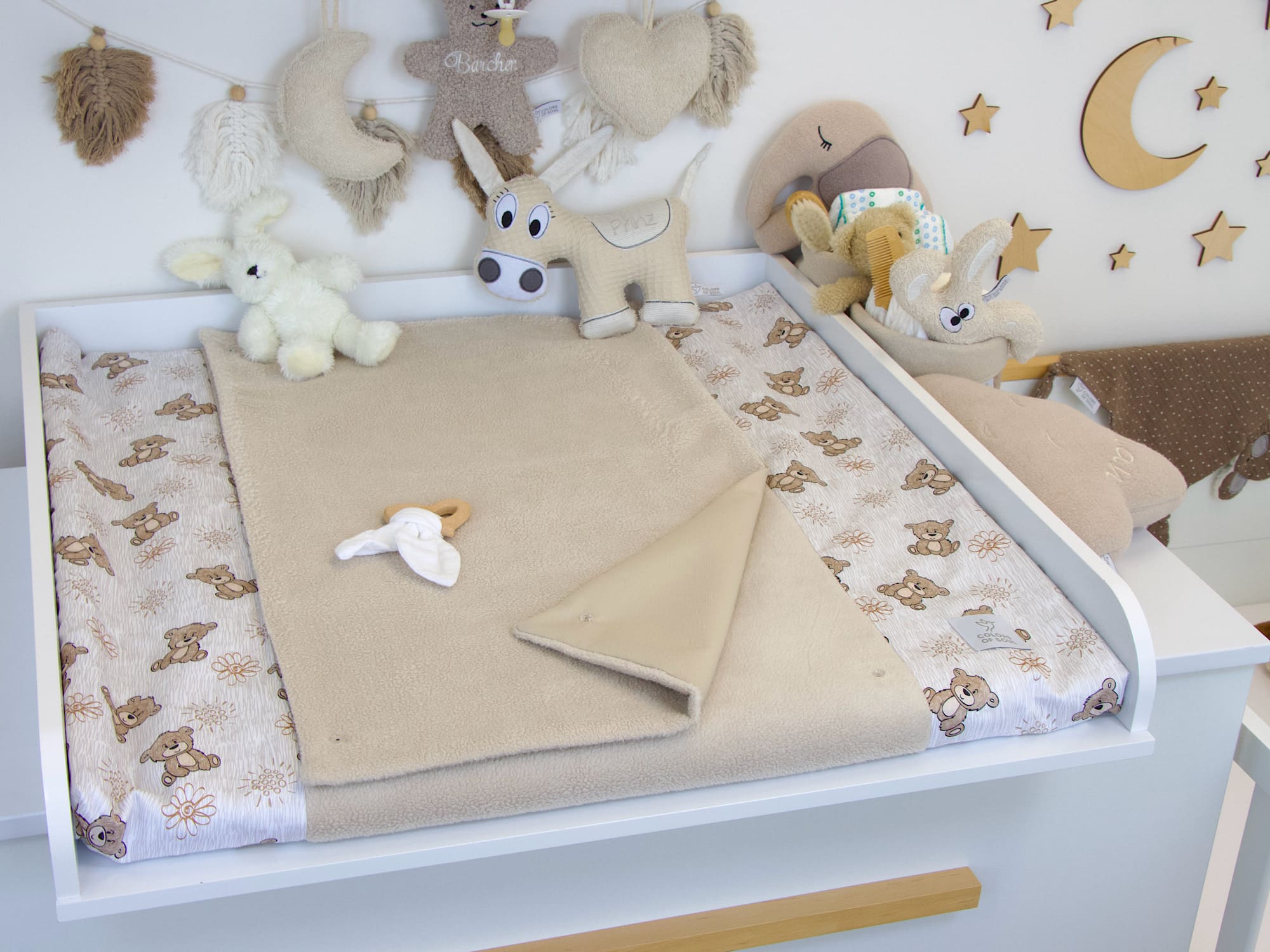Wickelauflage mit Inlett - niedliche Bärchen / Baumwollfleece beige
