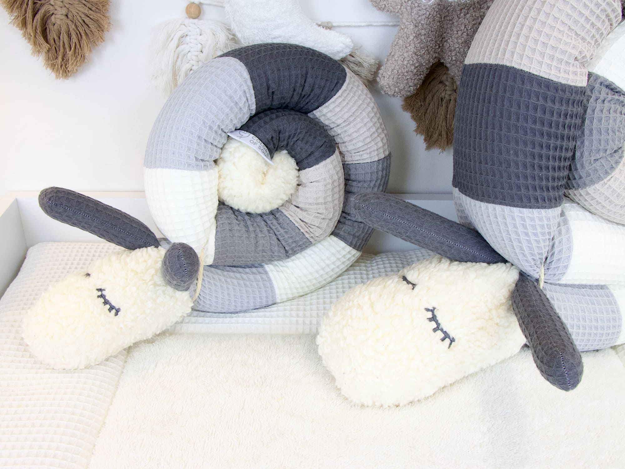 Kinderwagenschlange - hellgrau, creme, grau, beige, steingrau