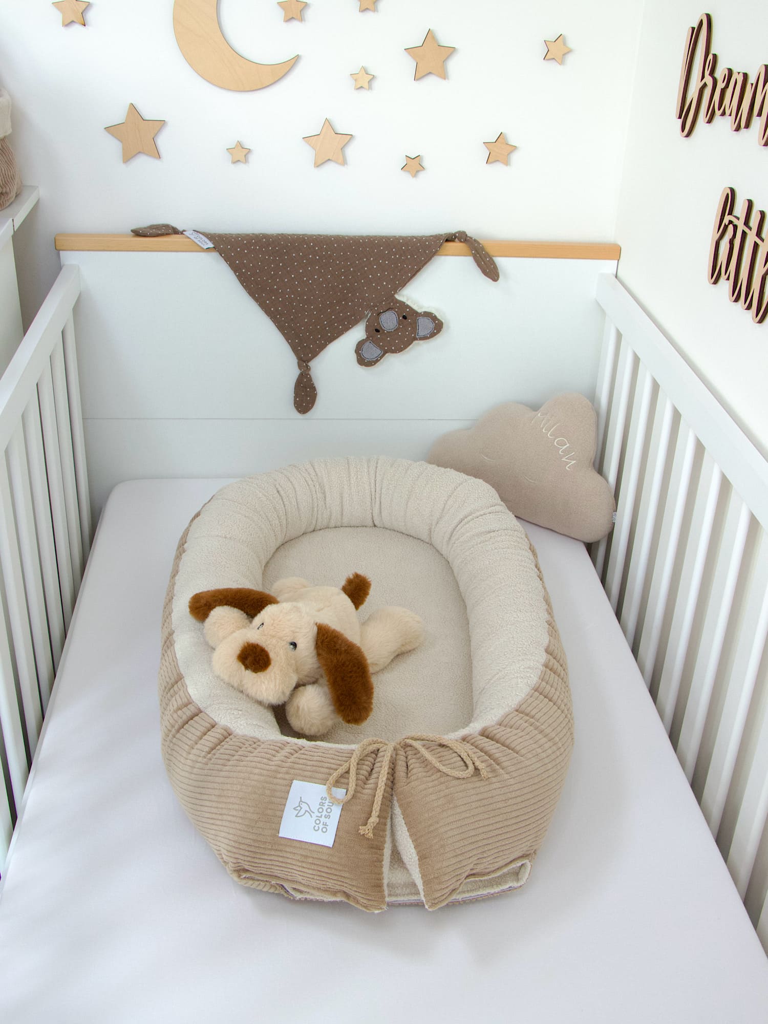 Babynestchen - Kordstoff camel / Baumwollfleece beige