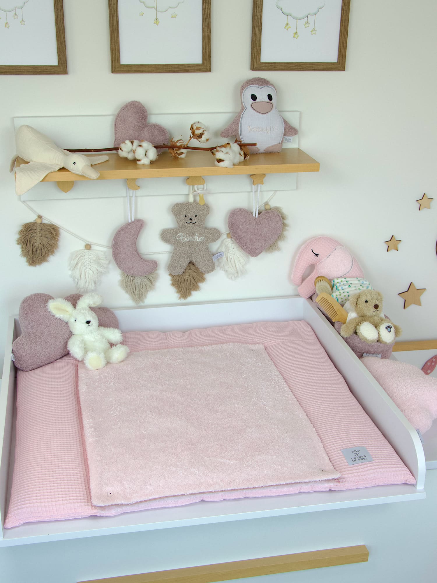 3-er SET - Wickelauflage, Bettschlange, Babynestchen - Waffelpique hellrosa / Frottee hellrosa