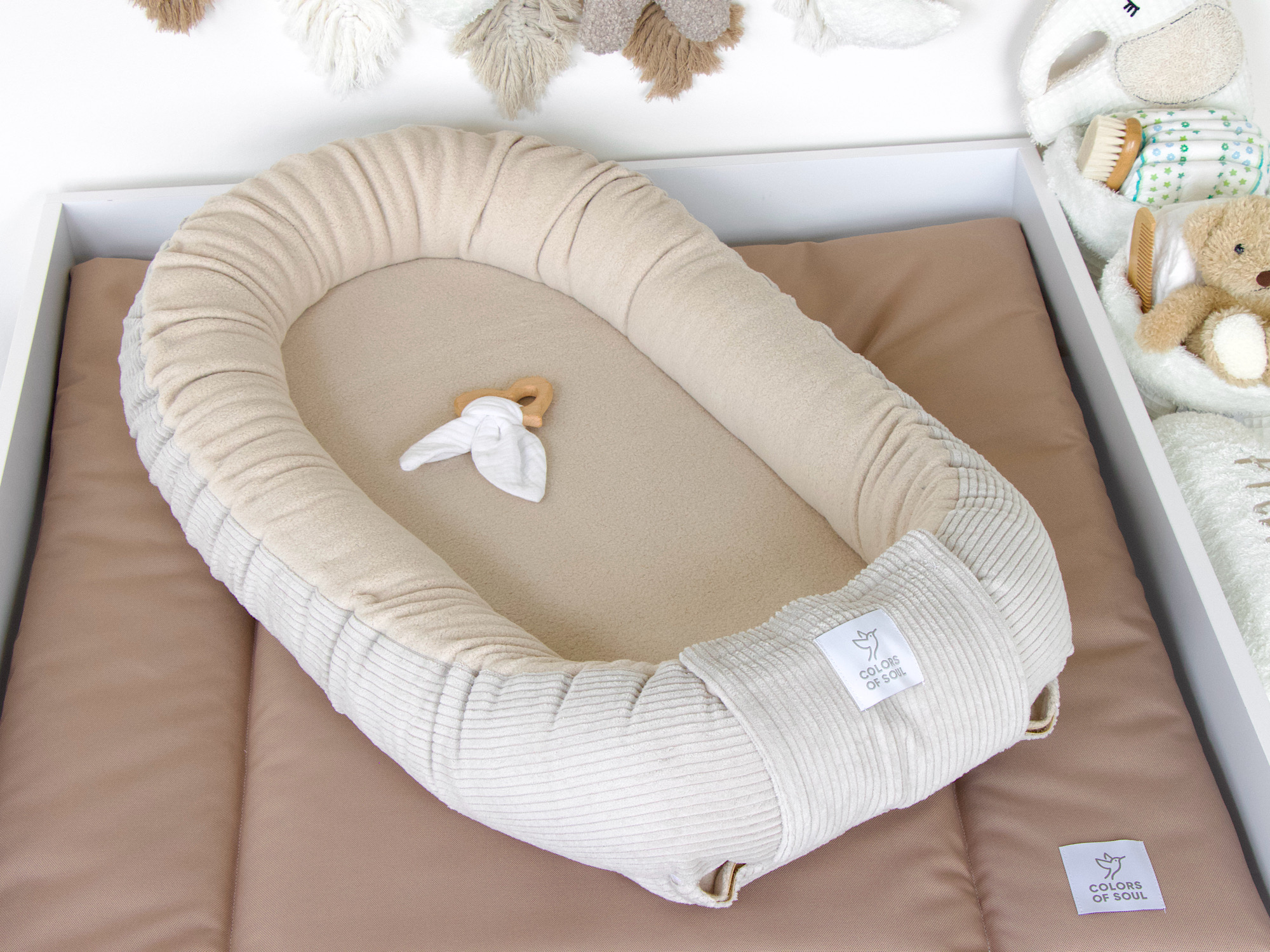 Babynestchen - Kordstoff hellbeige / Baumwollfleece beige
