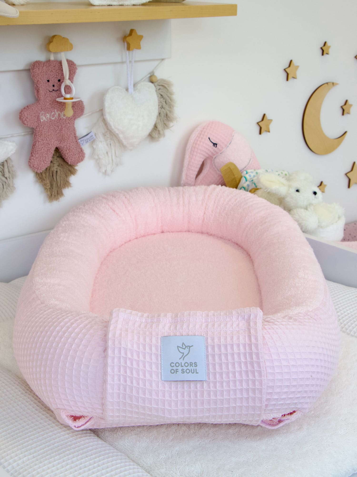 Babynestchen Set hellrosa - Nestchen und Bettschlange - Waffelpique / Frottee
