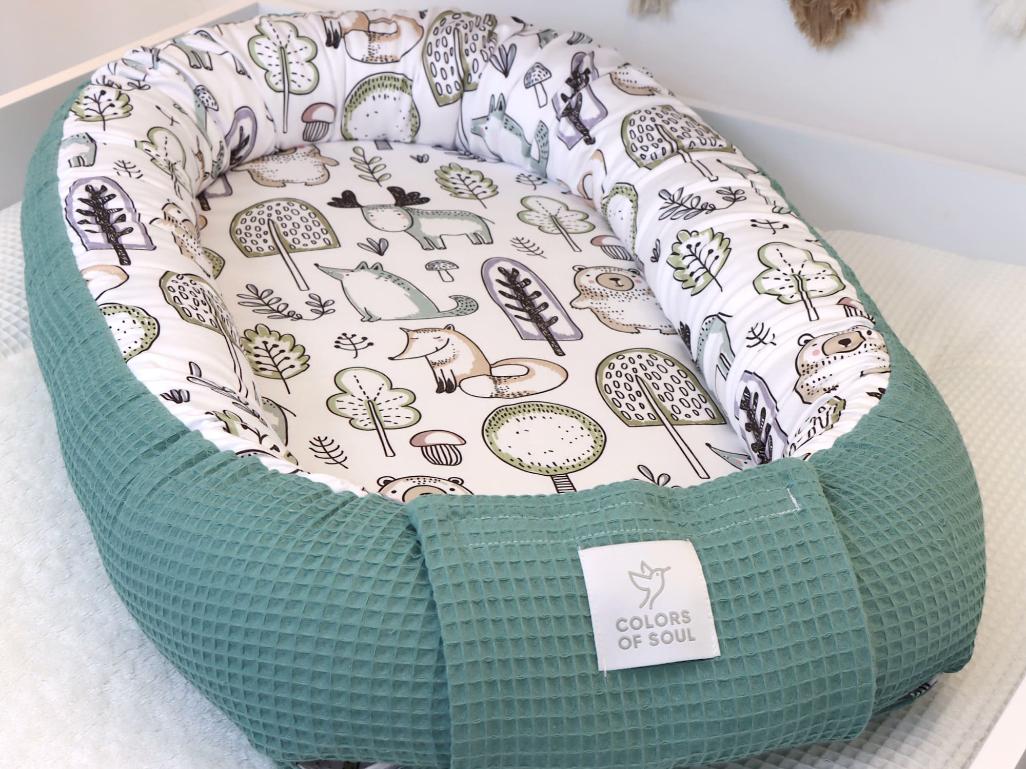 Baumwollsatin Waldfreunde mit Waldtieren – Innenansicht Babynestchen