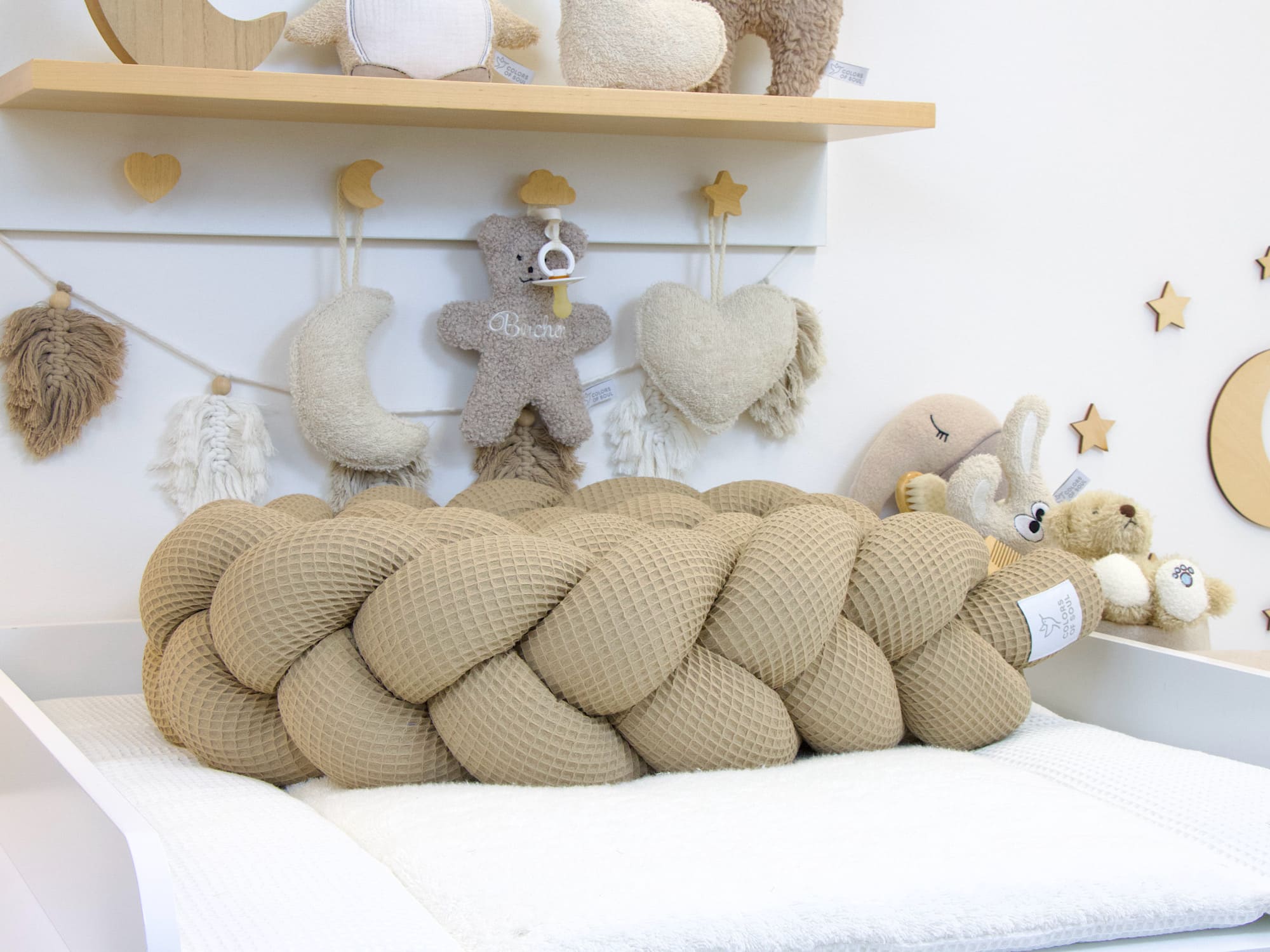 Geflochtene Bettschlange: Waffelpique dunkelbeige