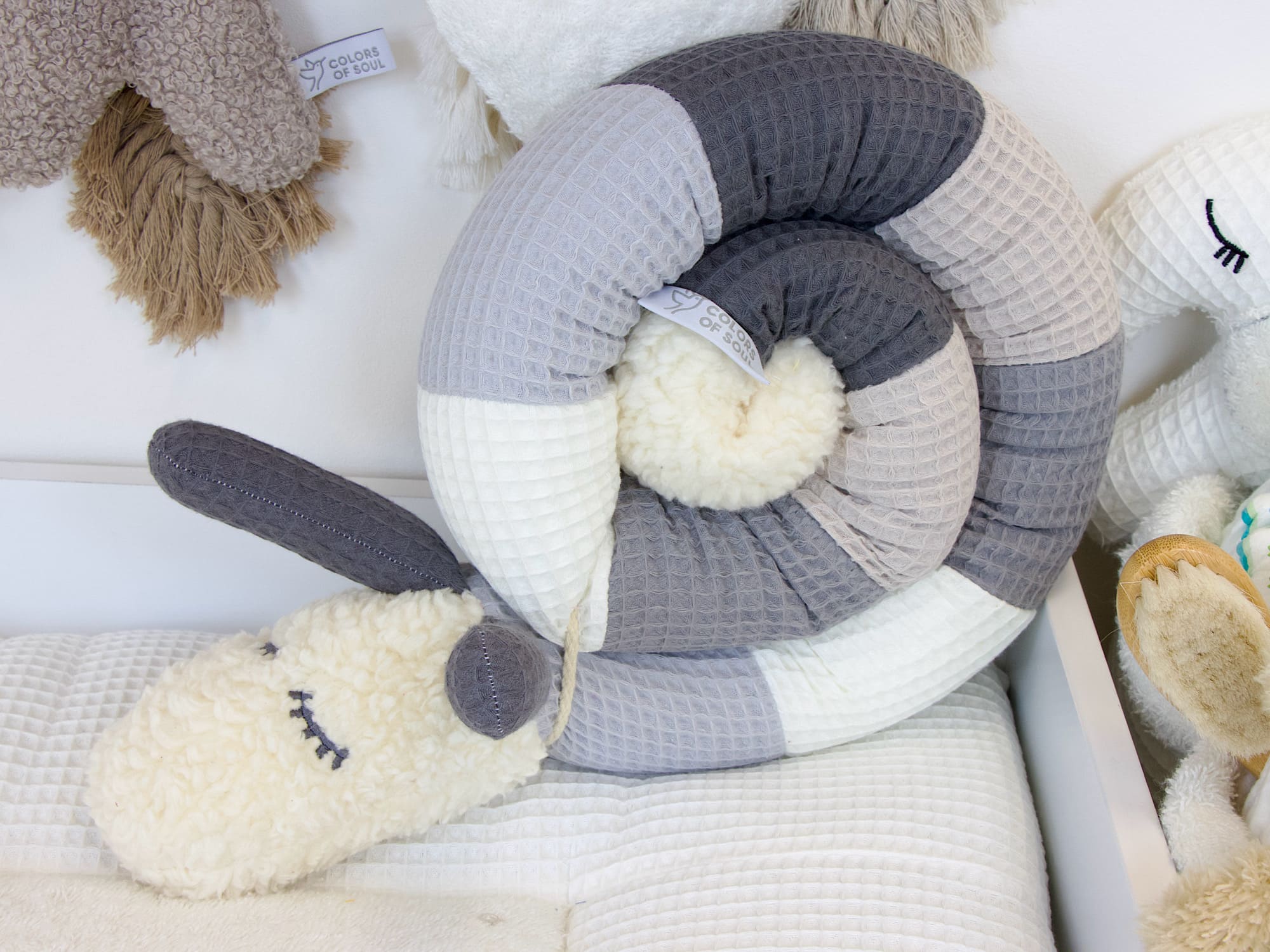 Kinderwagenschlange - hellgrau, creme, grau, beige, steingrau