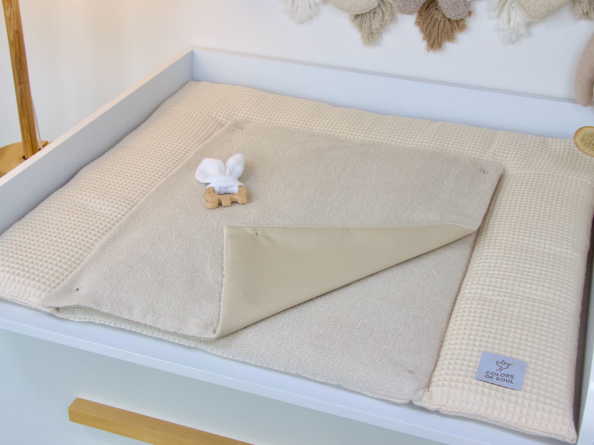 Wickelauflage - Waffelpique hellbeige / Baumwollfleece hellbeige
