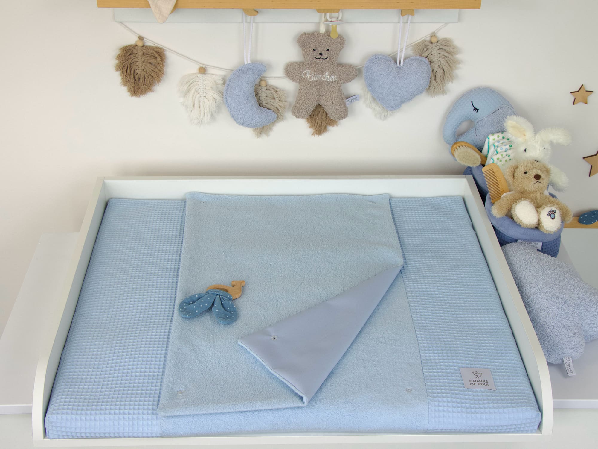 Wickelauflage mit Inlett - Waffelpique babyblau/ Baumwollfleece blau