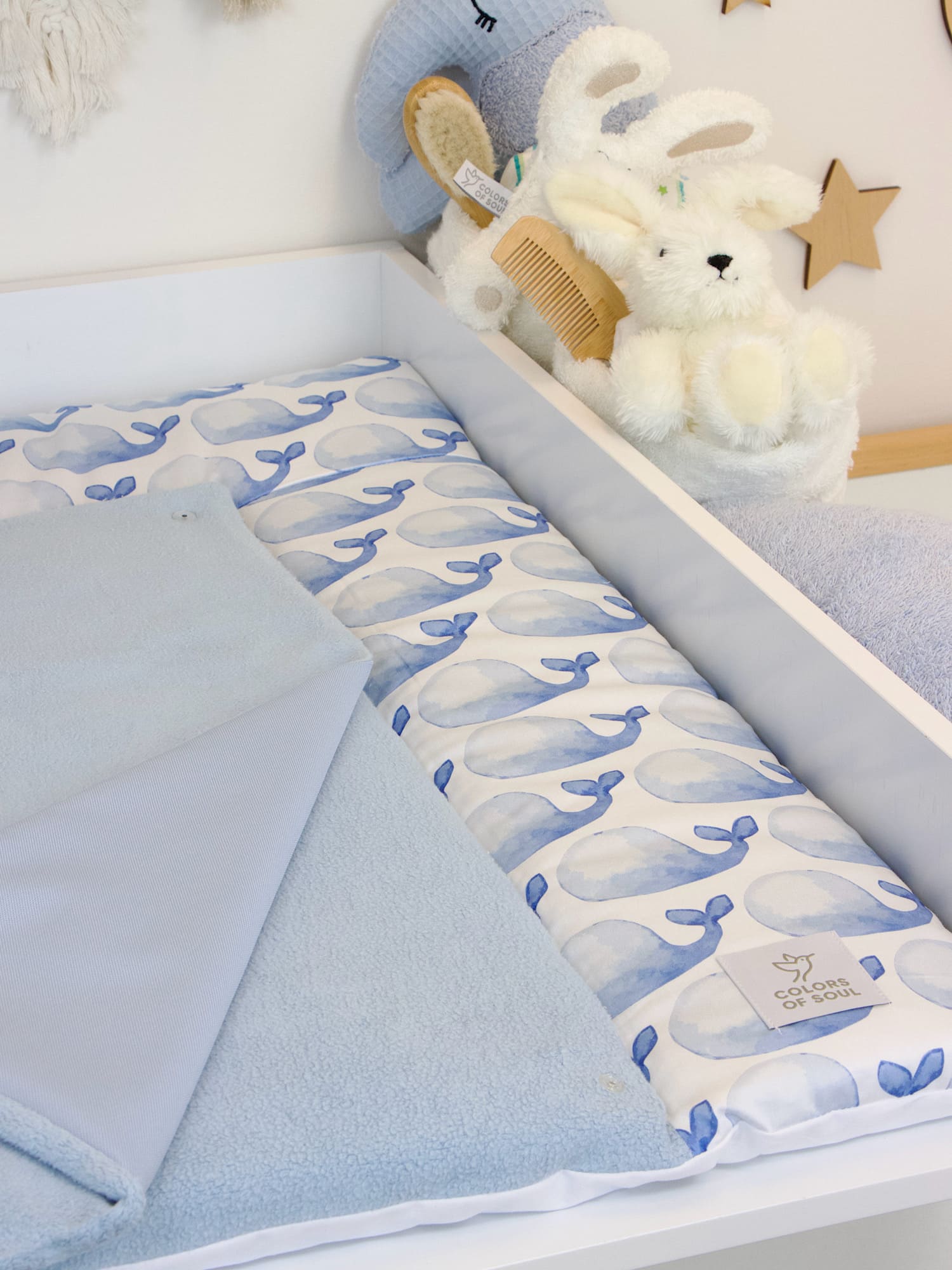 Wickelauflage - blaue Wale Aquarell / Baumwollfleece blau