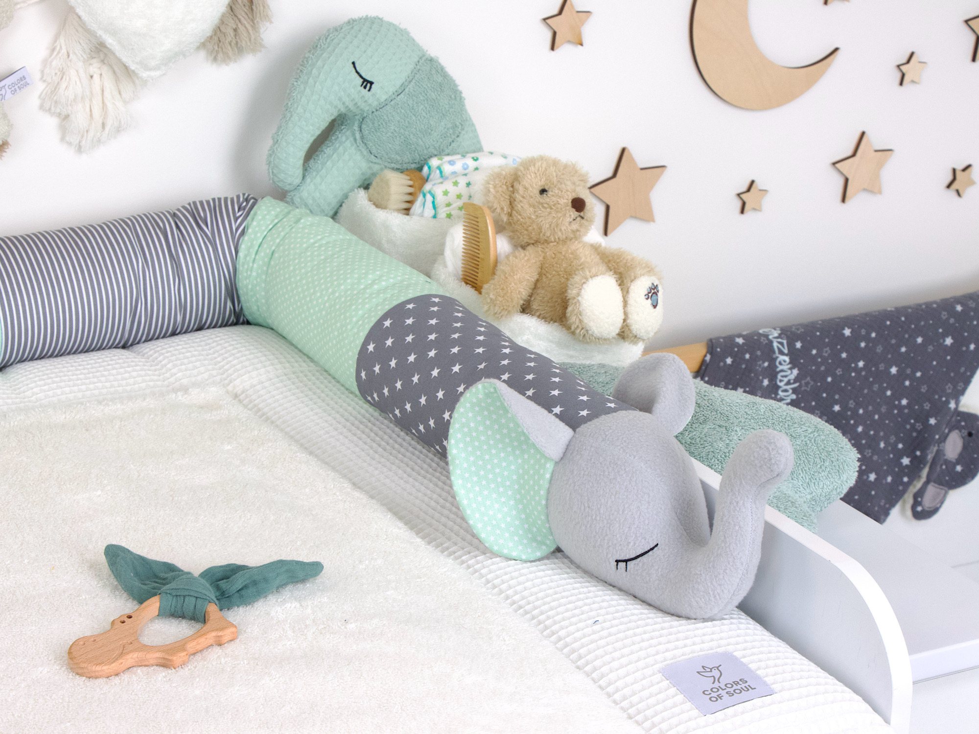 Bettschlange Elefant grau/weiß/mint