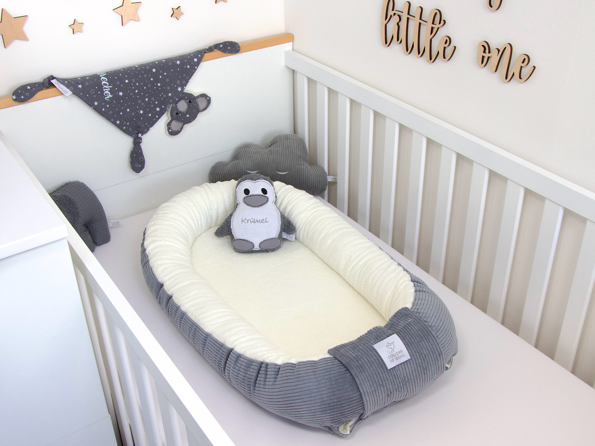 Babynestchen - Kordstoff grau / Baumwollfleece creme