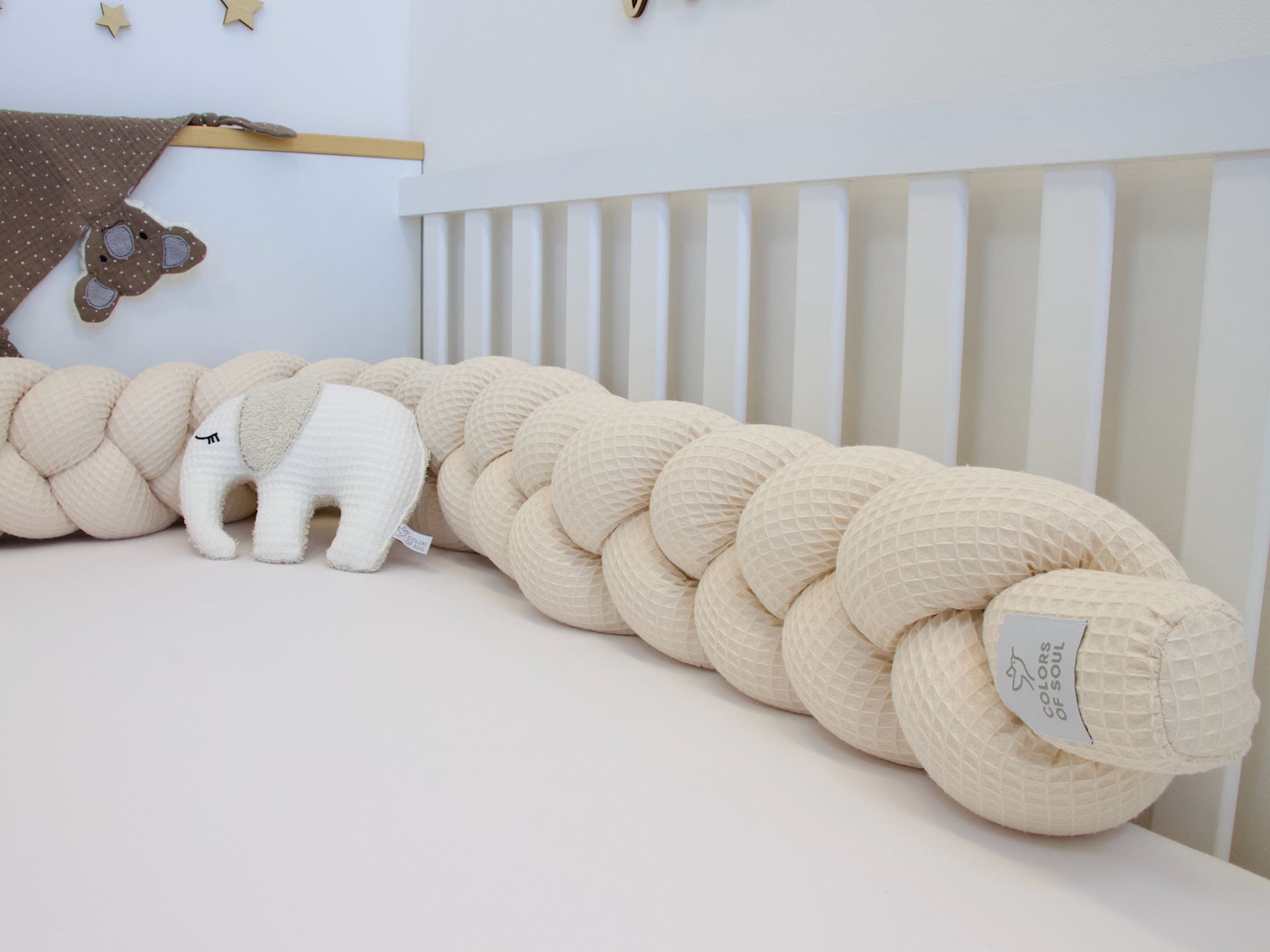 Geflochtene Bettschlange: Waffelpique hellbeige