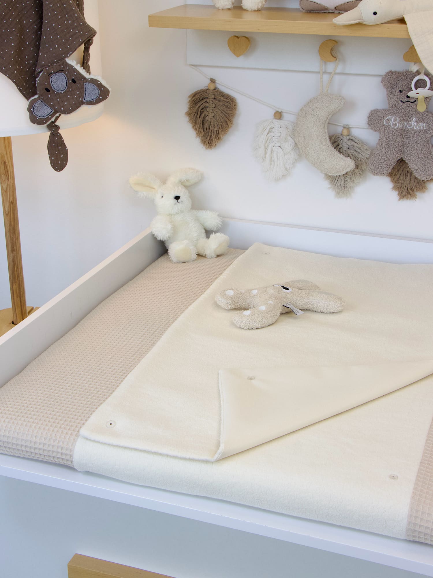 Wickelauflage mit Inlett - Waffelpique natur / Baumwollfleece creme