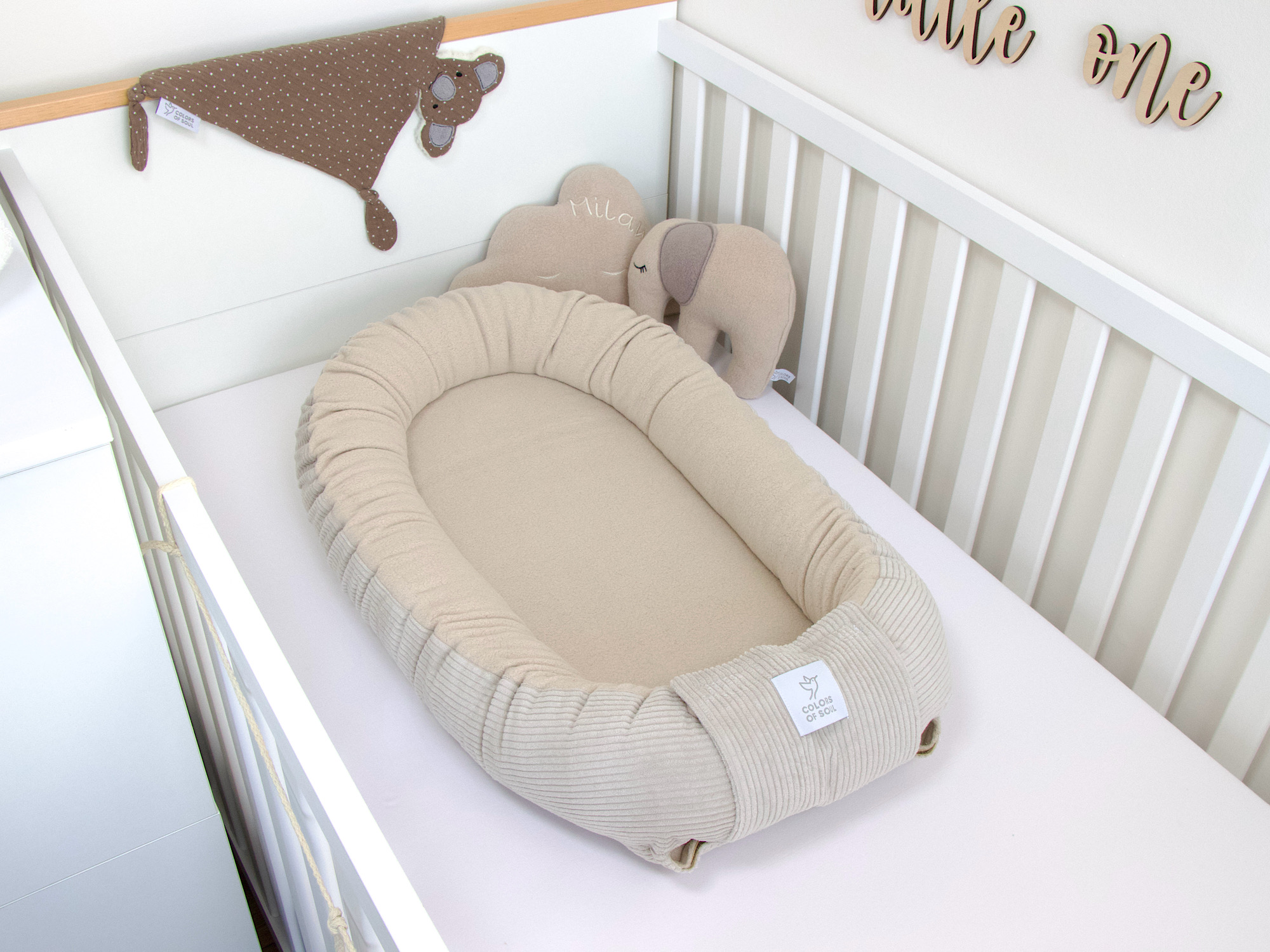 Babynestchen - Kordstoff hellbeige / Baumwollfleece beige