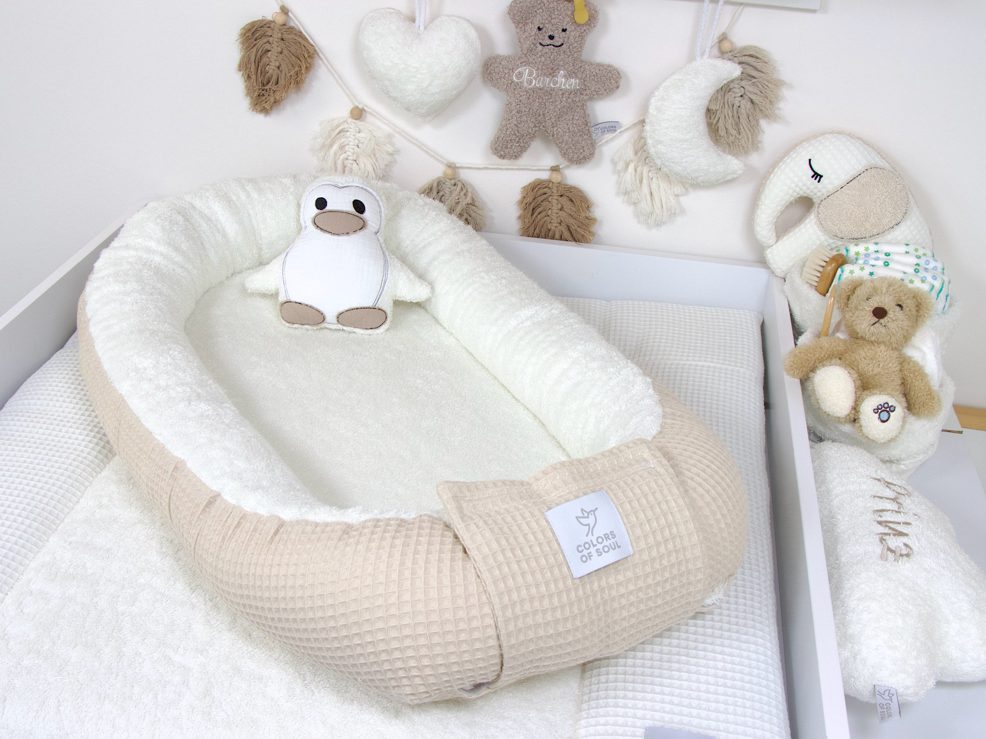 Babynestchen Waffelpique light sand / Frottee creme