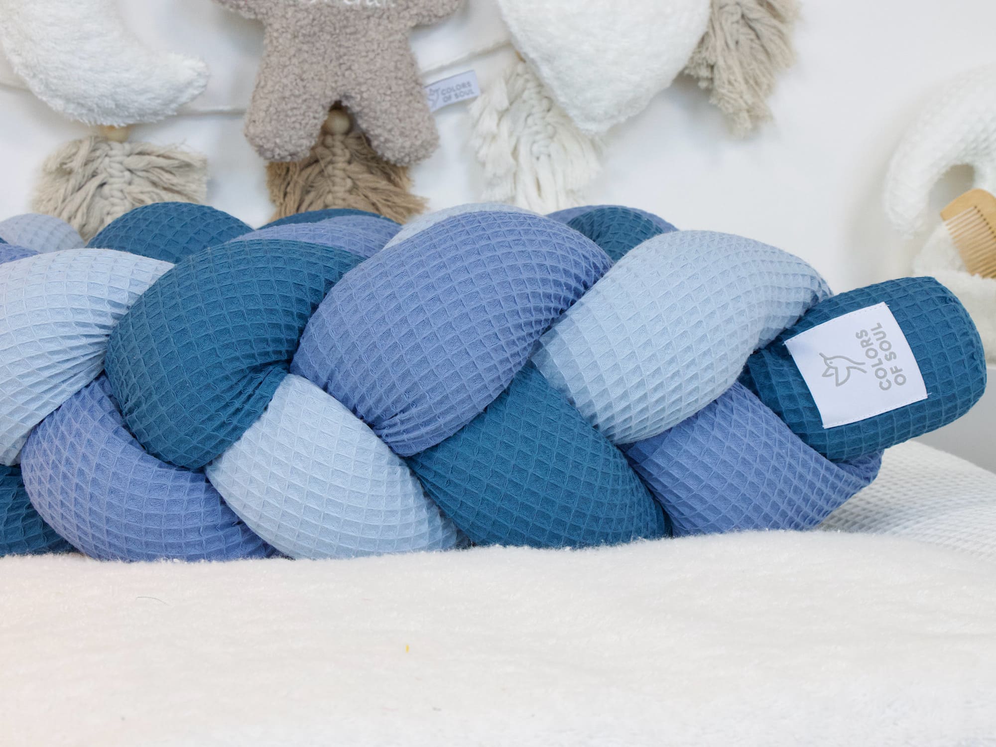 Geflochtene Bettschlange: Waffelpique hellblau, blau, jeans blau