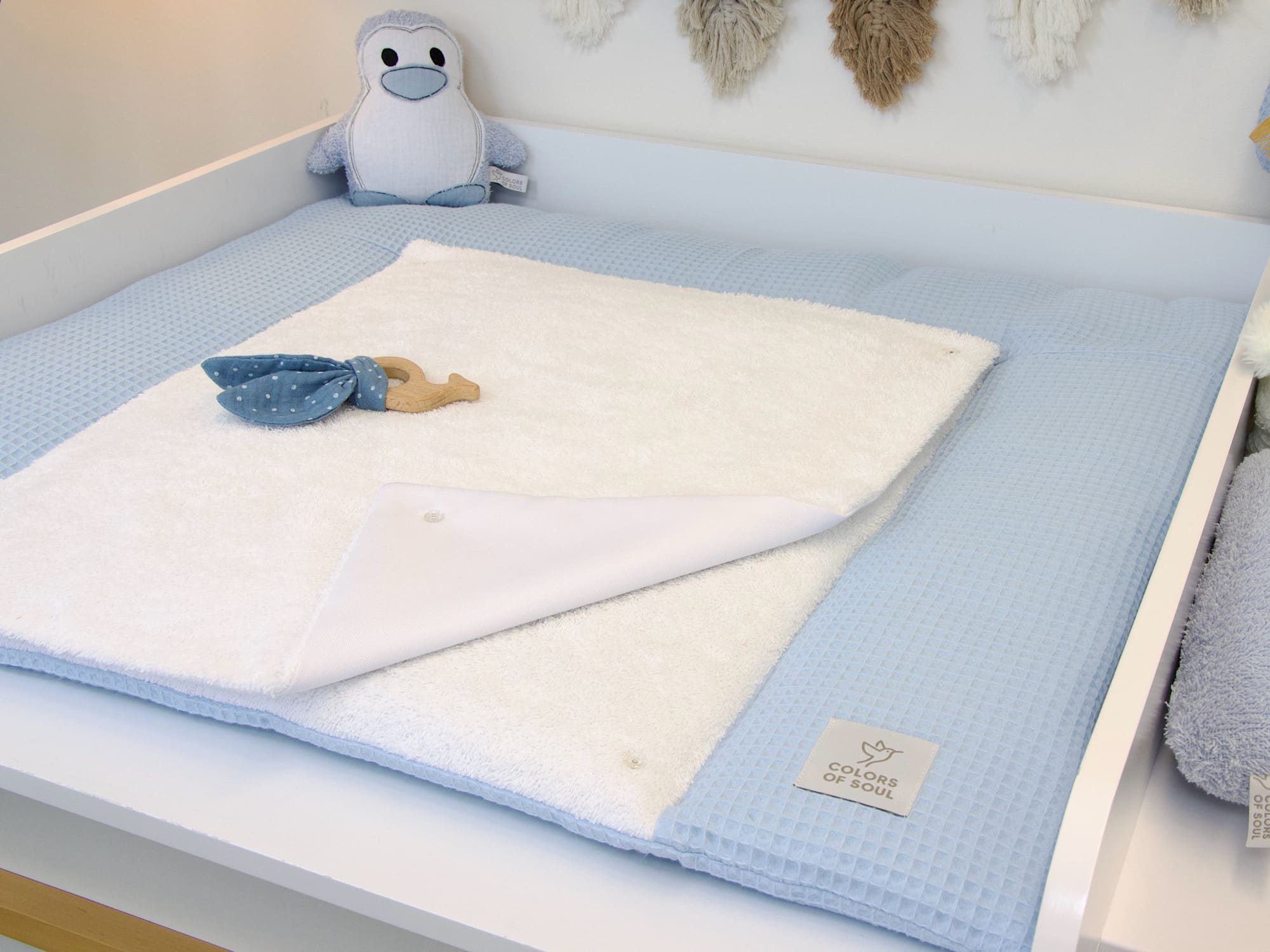 Wickelauflage - Waffelpique Babyblau / Frottee weiß