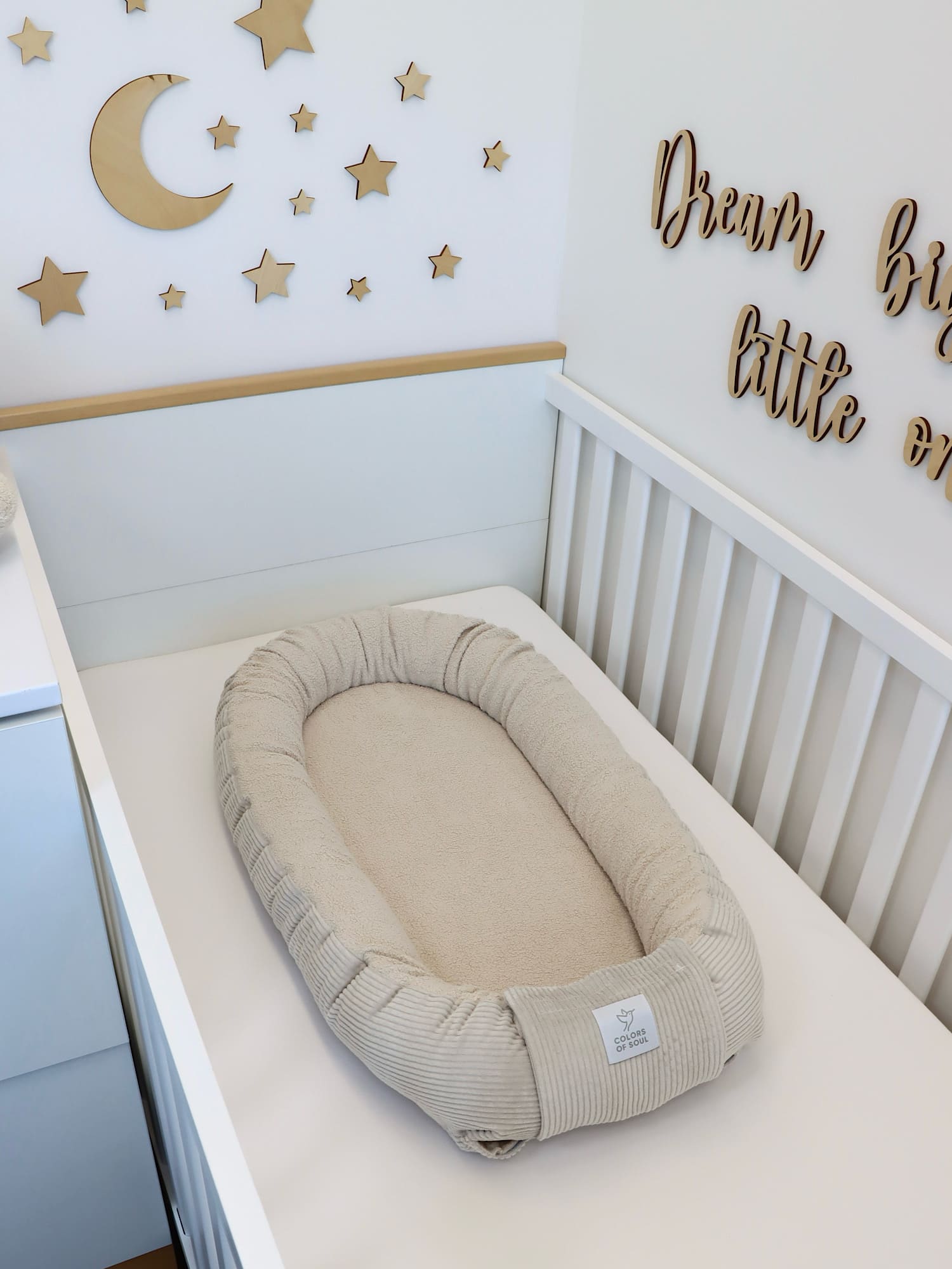 Wickelauflage mit Bezug, Bettschlange, Babynest - Cord hellbeige / Baumwollfleece hellbeige