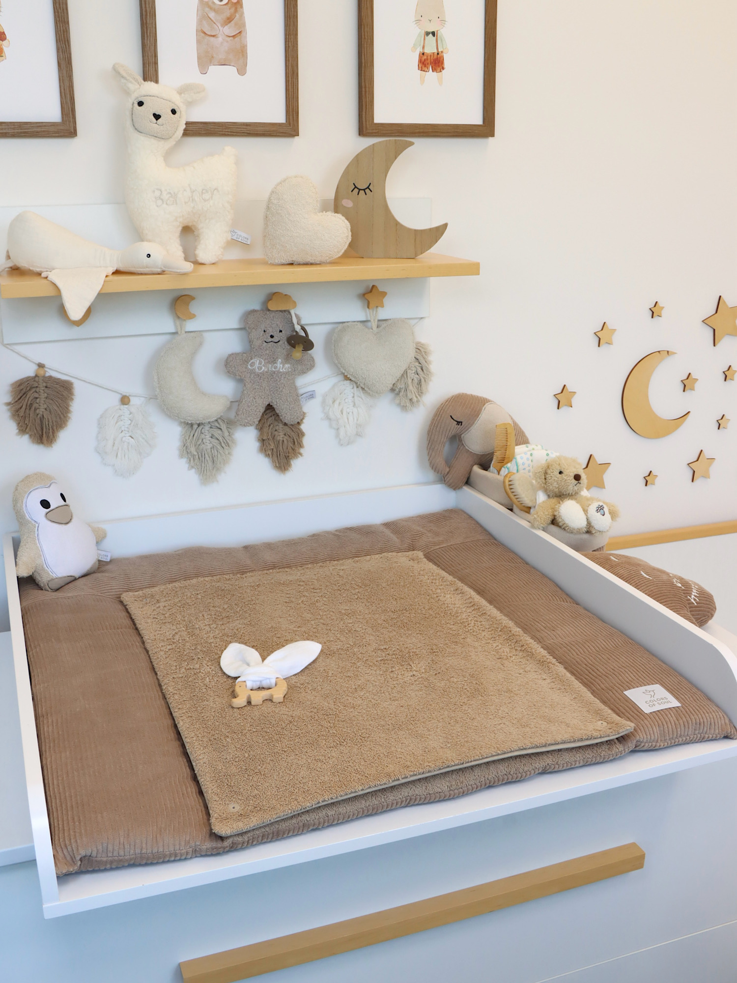Handgemachte Wickelauflage Dunkelbeige aus Cord und Frottee