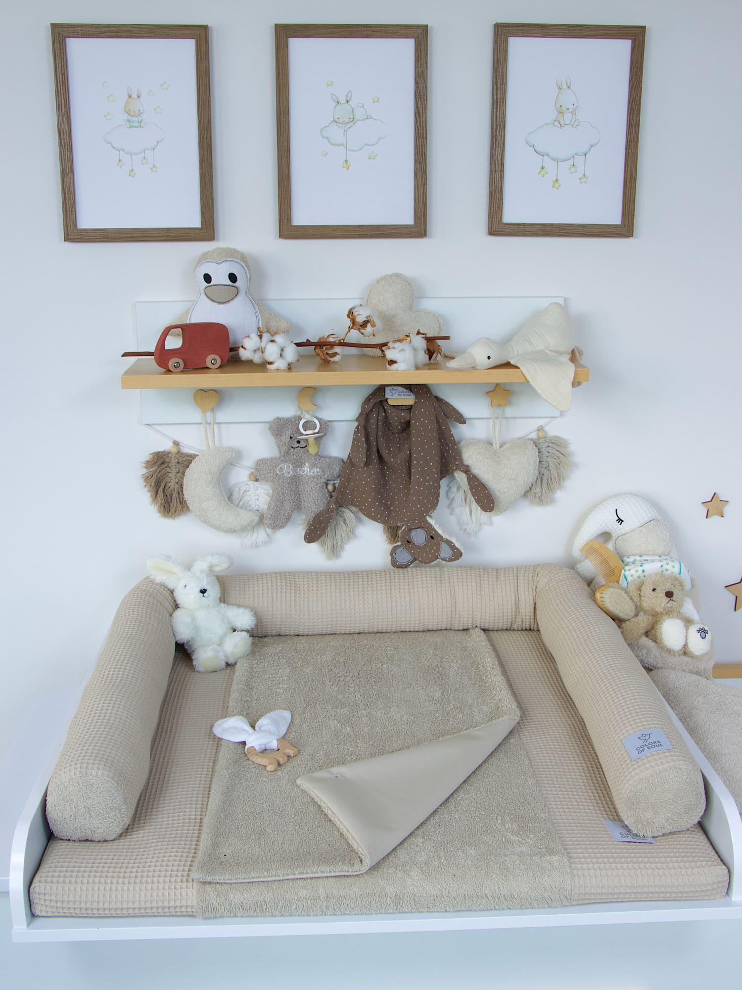 2-er SET - Wickelauflage mit Inlett, Bettschlange - Waffelpique beige / Frottee beige