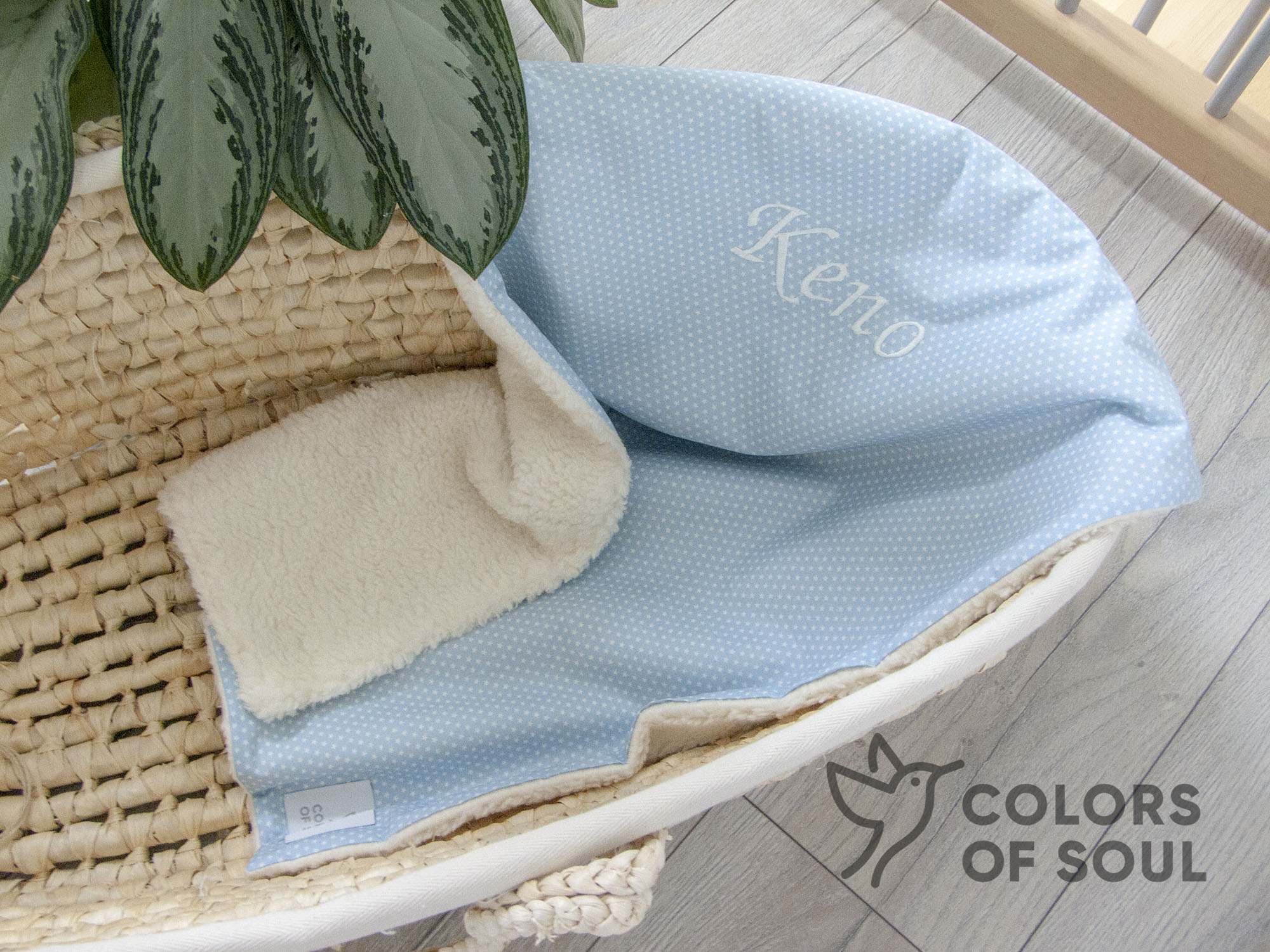 Babydecke - Sterne petit hellblau / Teddyplüsch creme