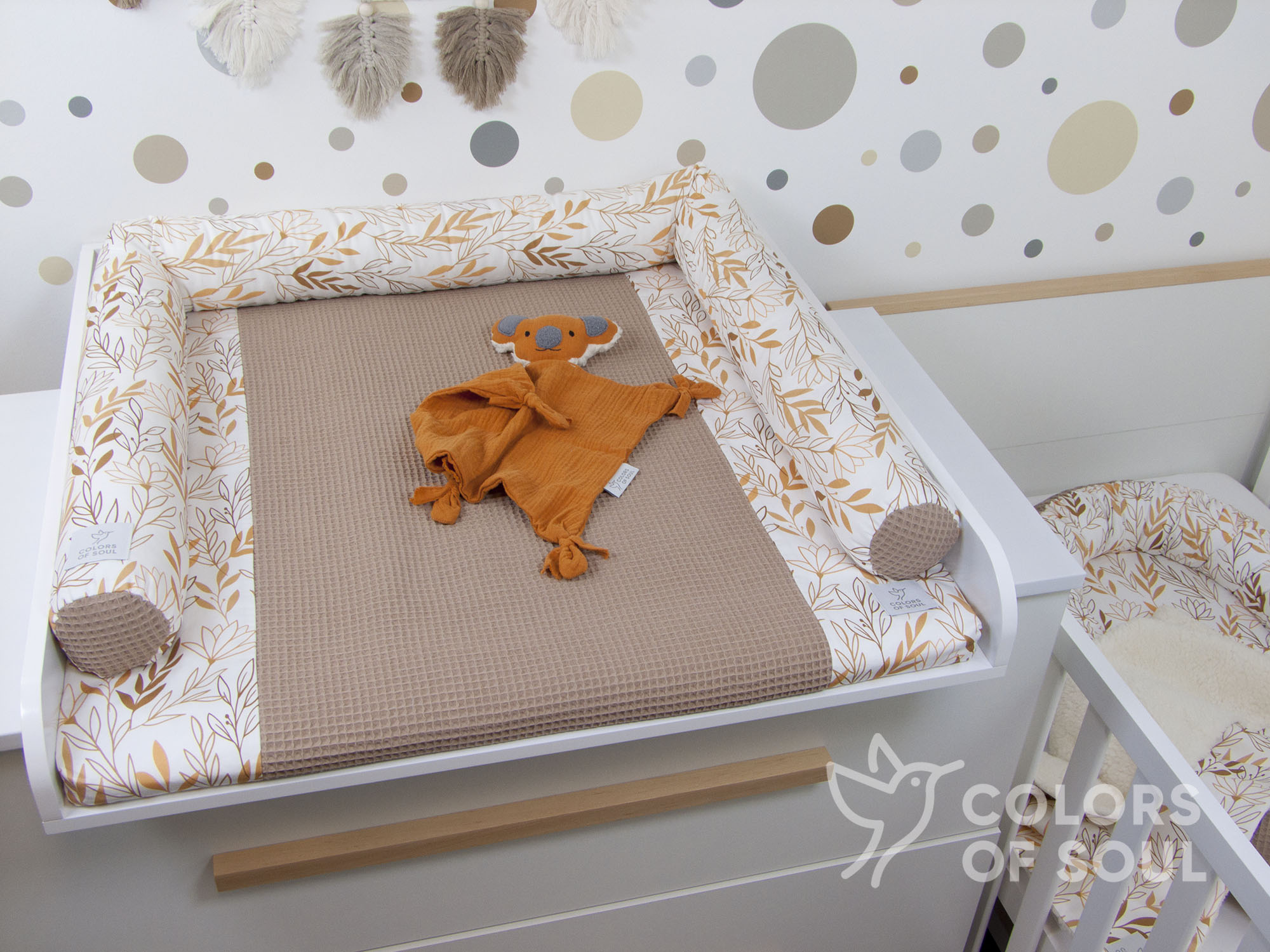 Wickelauflage mit Inlett - Zweige camel / Waffelpique camel