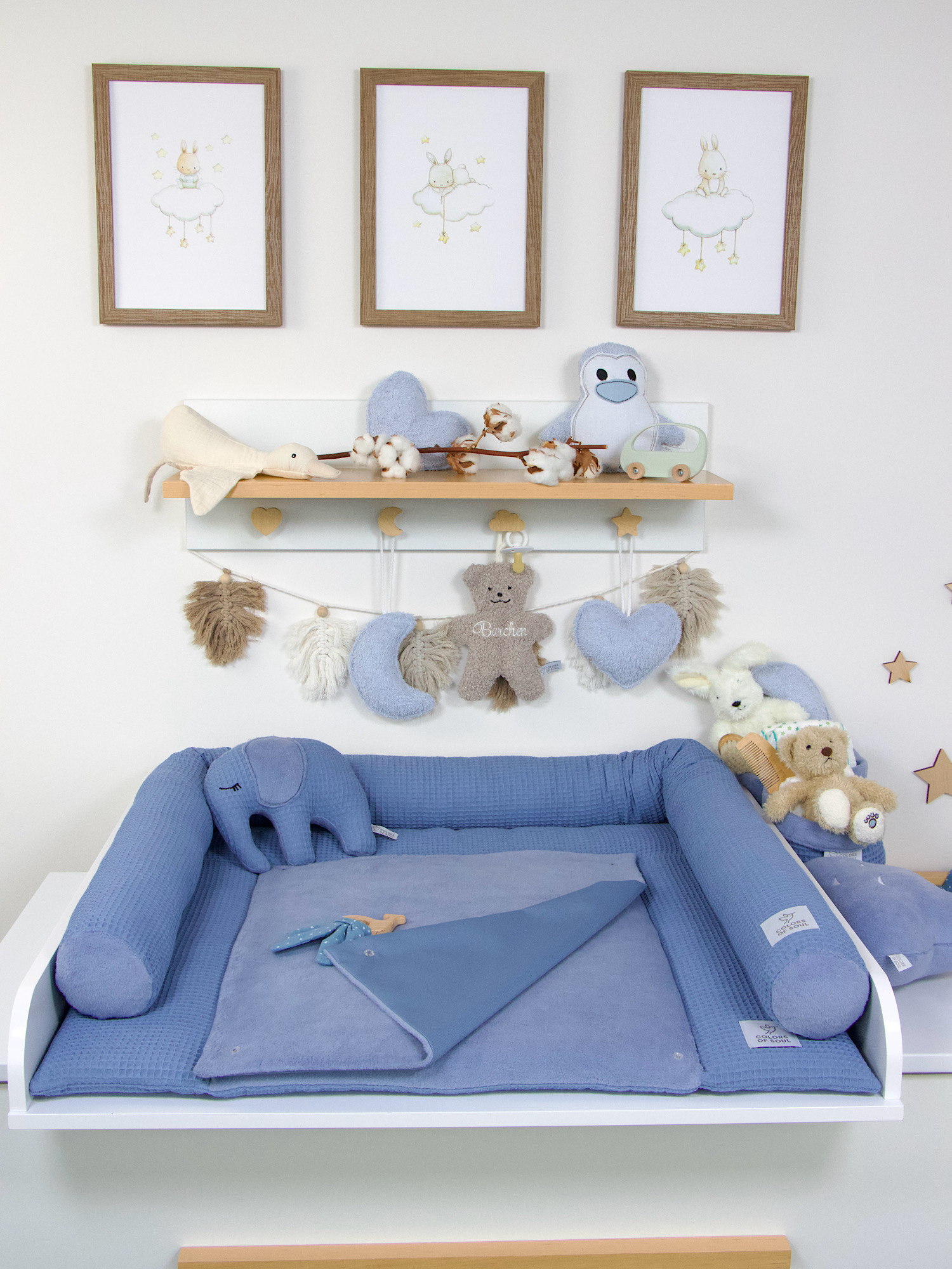 2-er SET - Wickelauflage, Bettschlange - Waffelpique blau / Baumwollfleece himmelblau