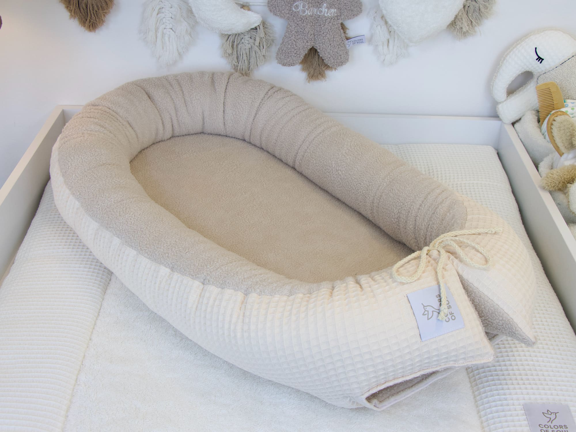 Babynestchen - Waffelpique hellbeige / Baumwollfleece beige