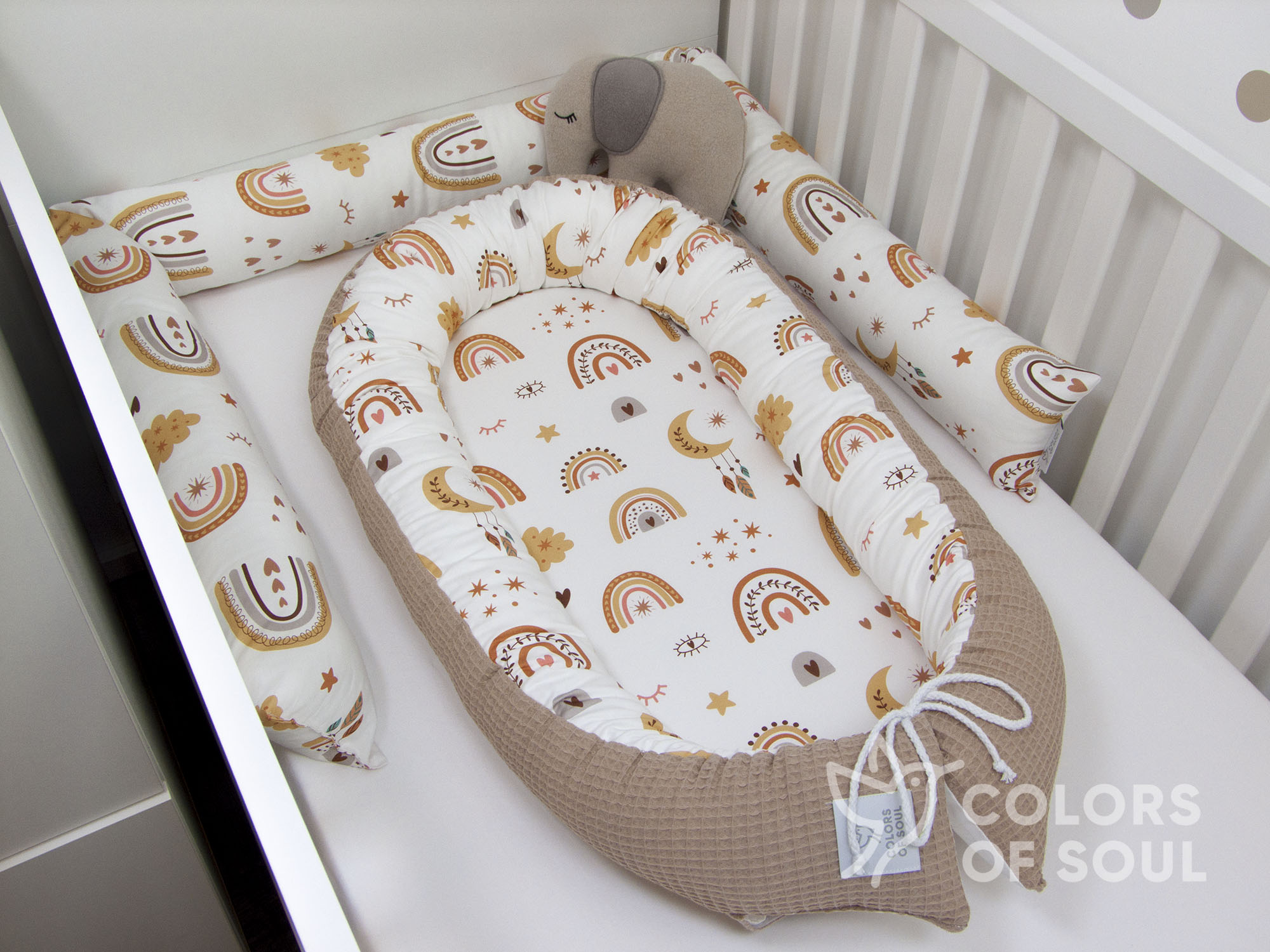 Babynest - Baby boho Regenbogen / Waffelpique camel
