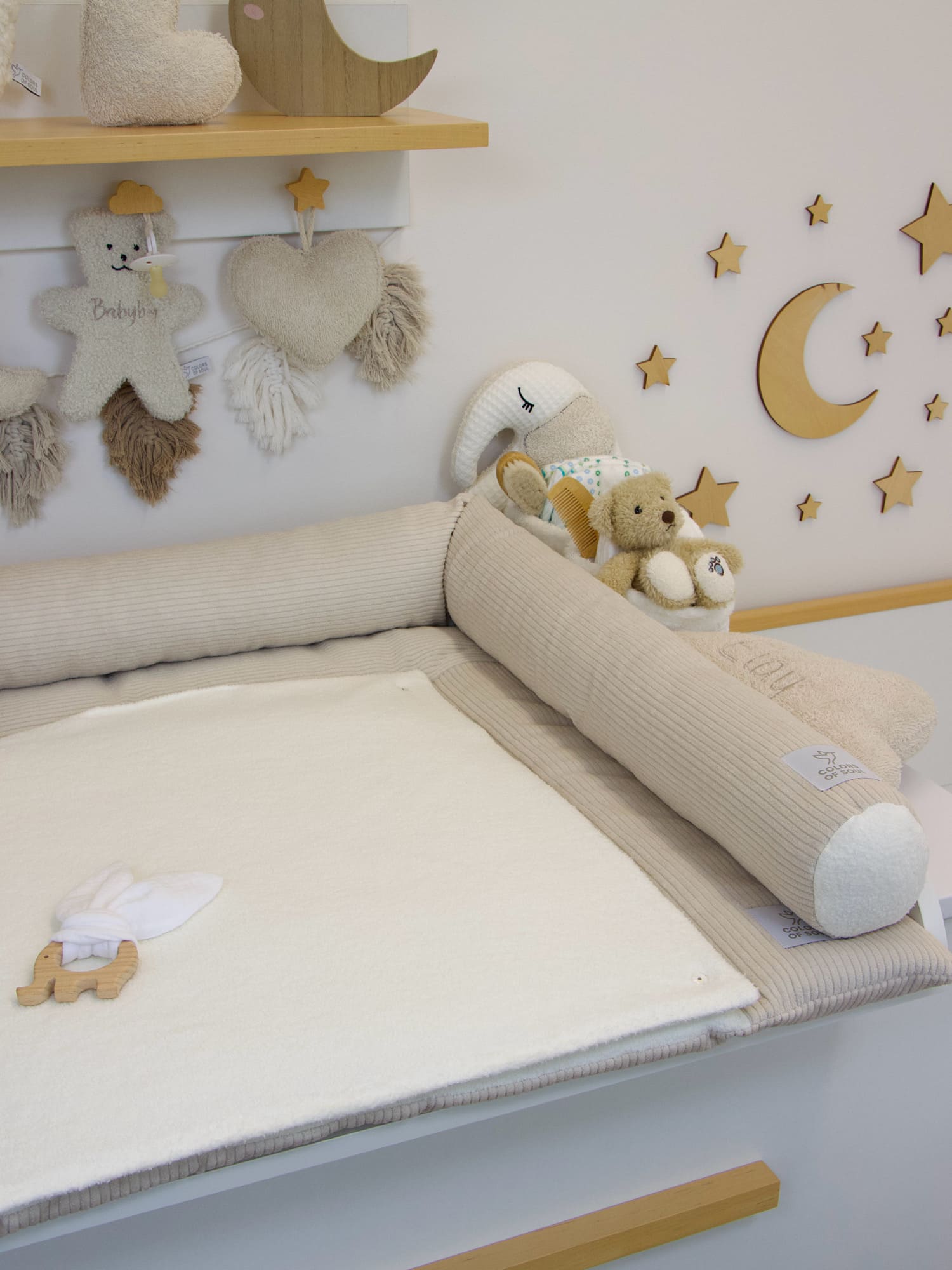 Wickelauflage mit Umrandung - Cord Light Sand / Baumwollfleece Creme