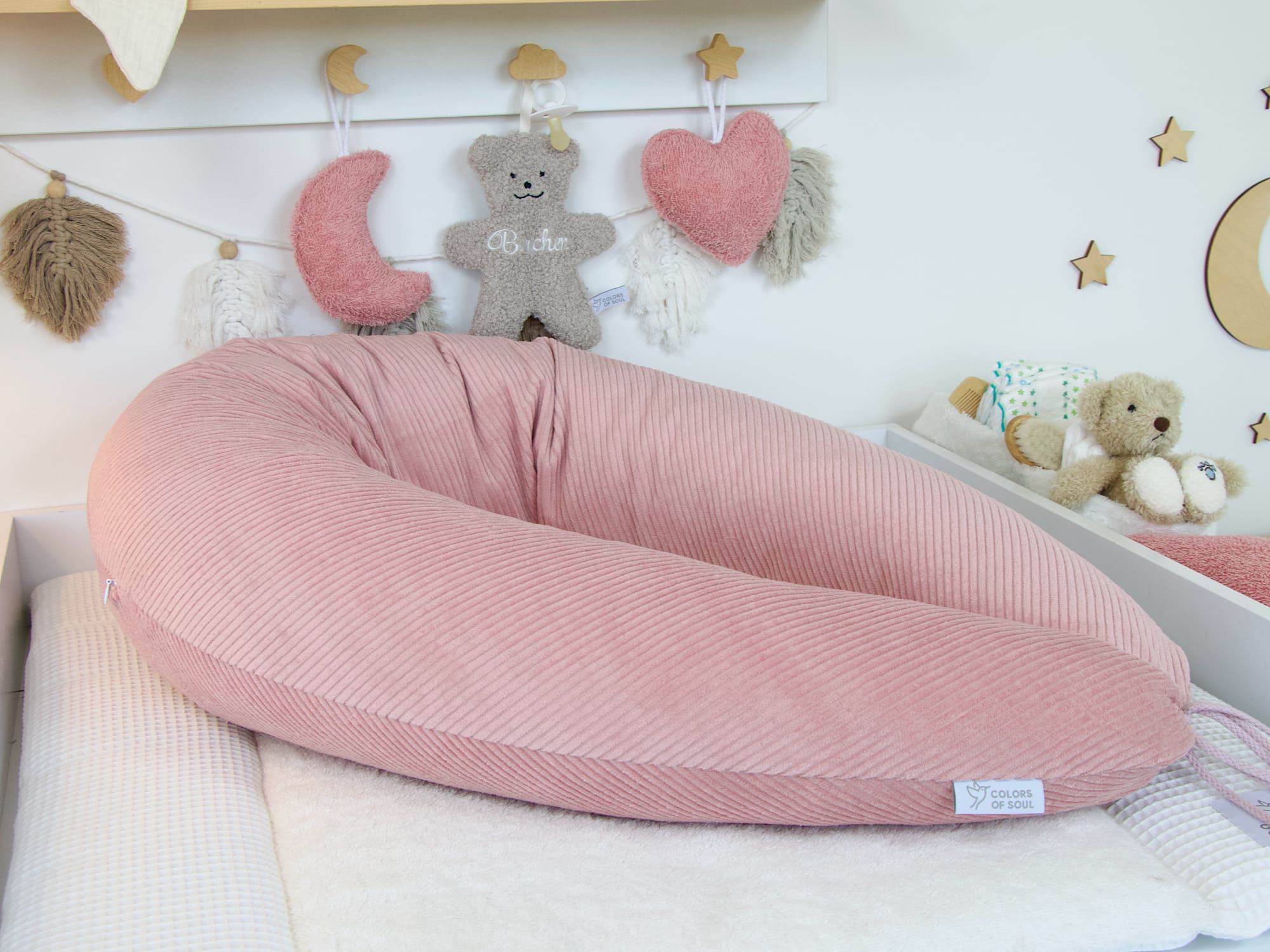 Stillkissen XXL 190cm aus Cord Altrosa – langes Schwangerschaftskissen
