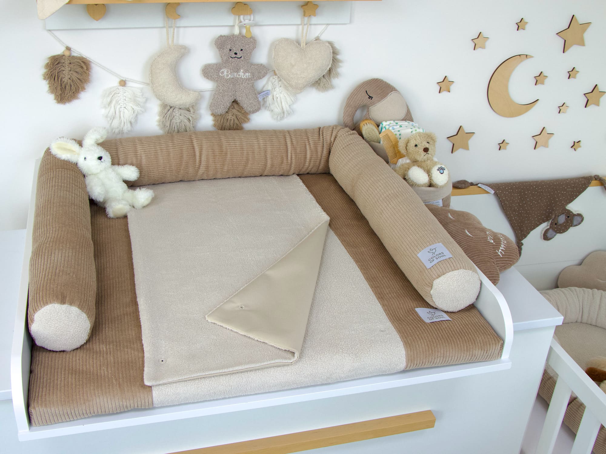 Wickelauflage mit Baumwollfleece Beige und Cordseiten in Camel