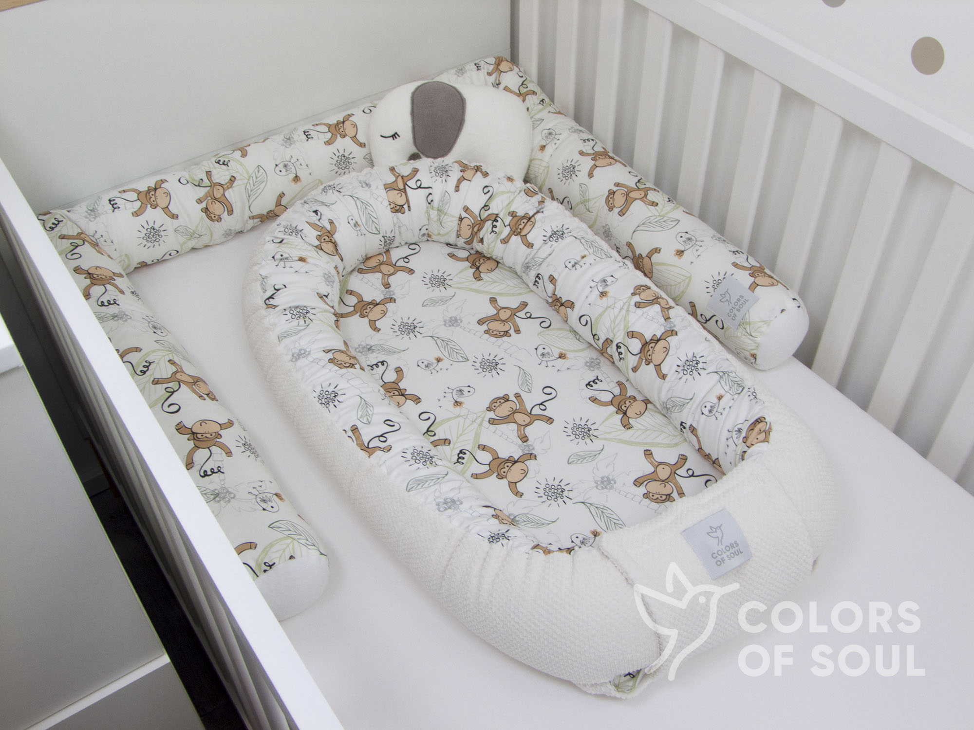 Babynestchen - niedliche Affen / Waffelpique BeBe creme