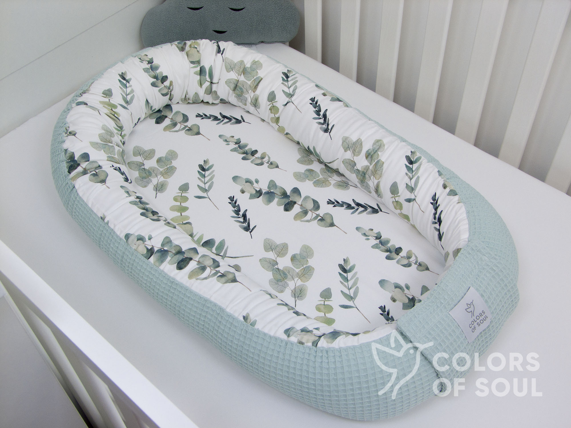Babynestchen Eukalyptuszweige Aquarell / Waffelpique pastelmint