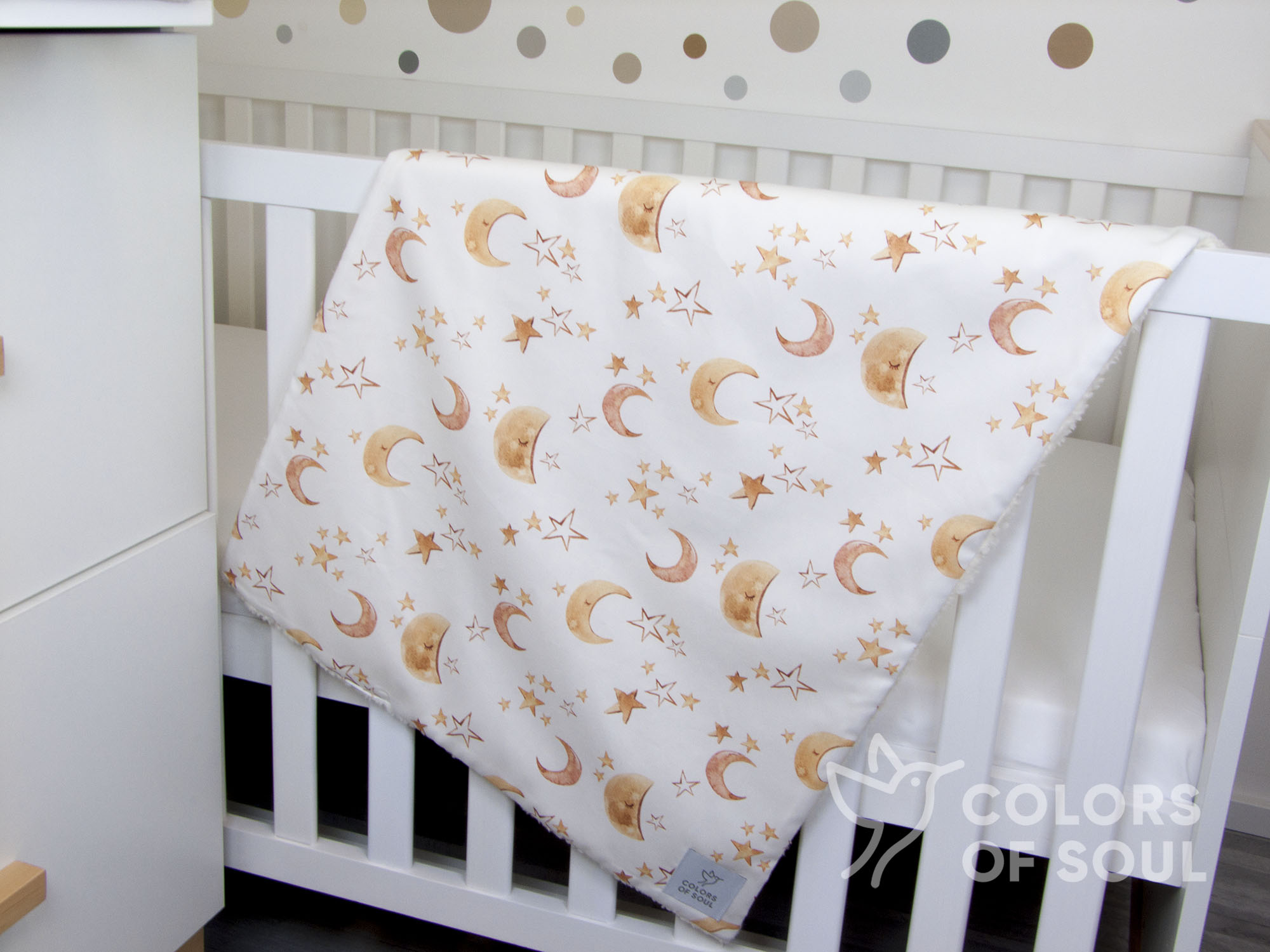 Babydecke - Baby Boho Mond und Sterne / Teddyplüsch creme