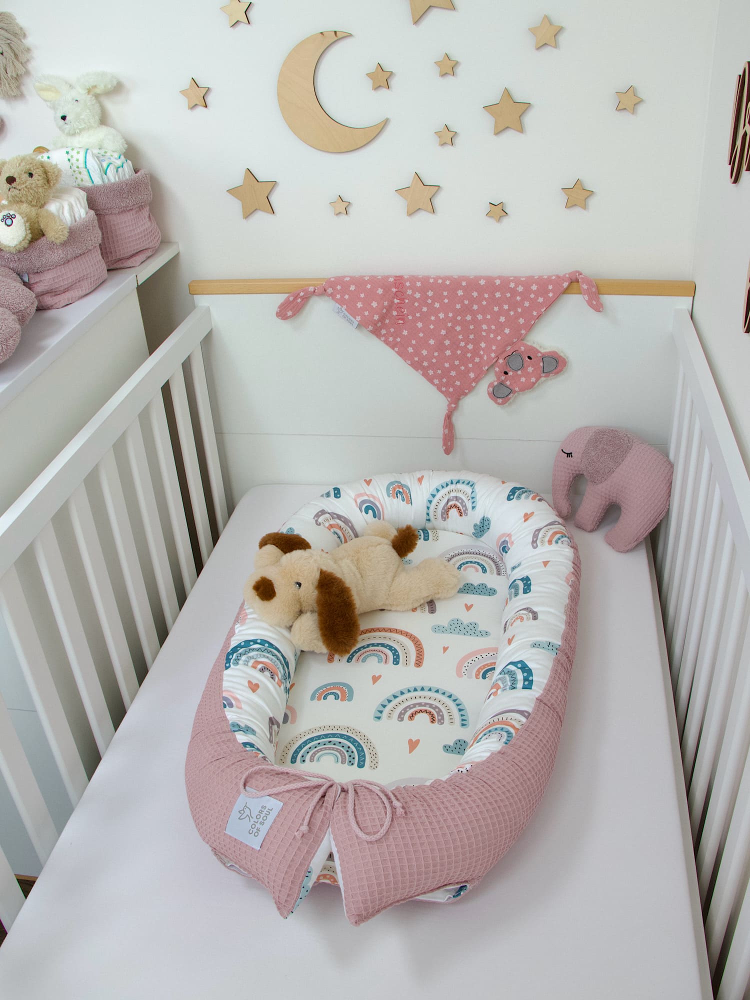 Babynestchen Regenbogen Waffelpique altrosa