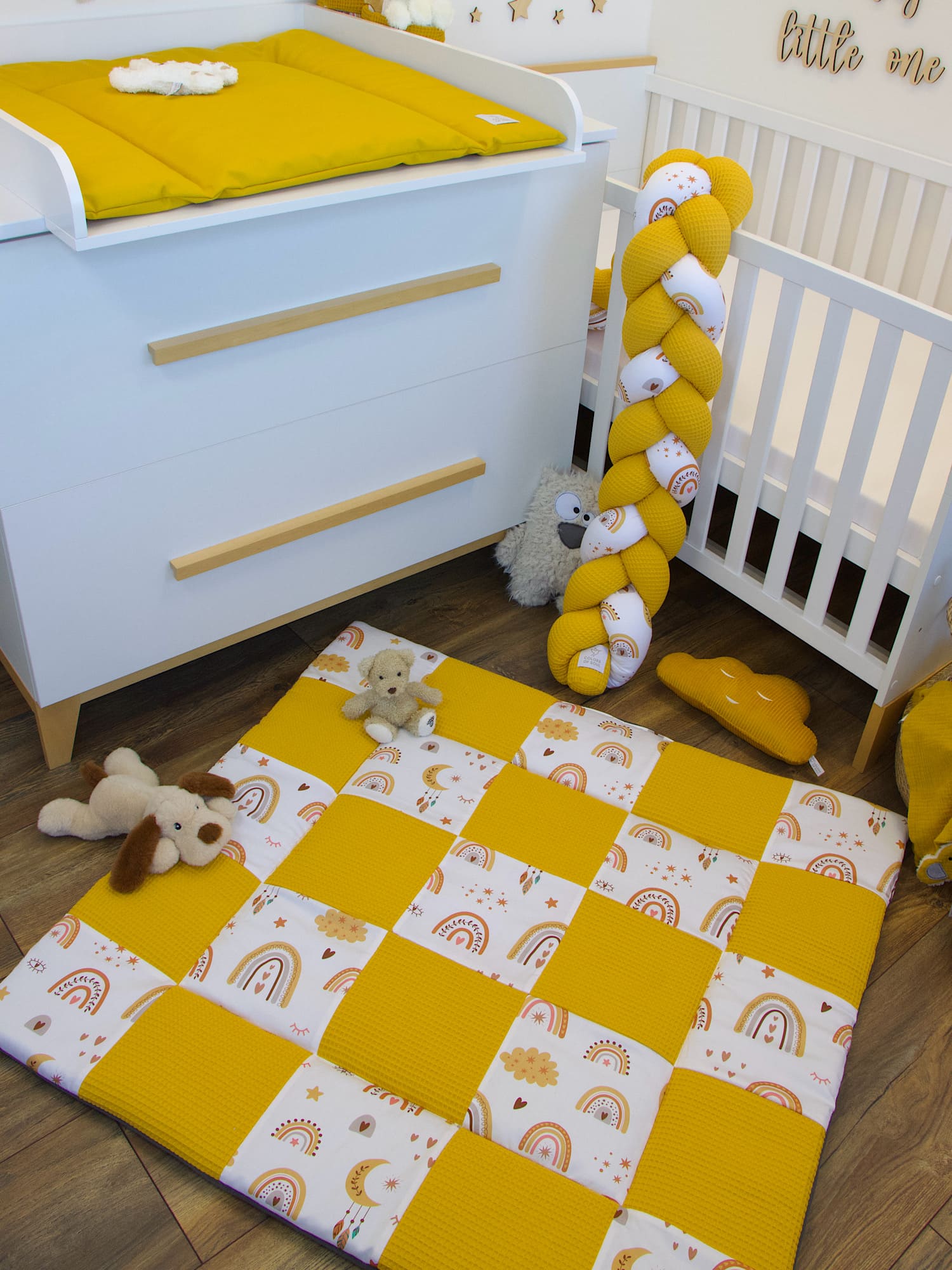 Krabbeldecke - Waffelpique gelb / Baby boho Regenbogen