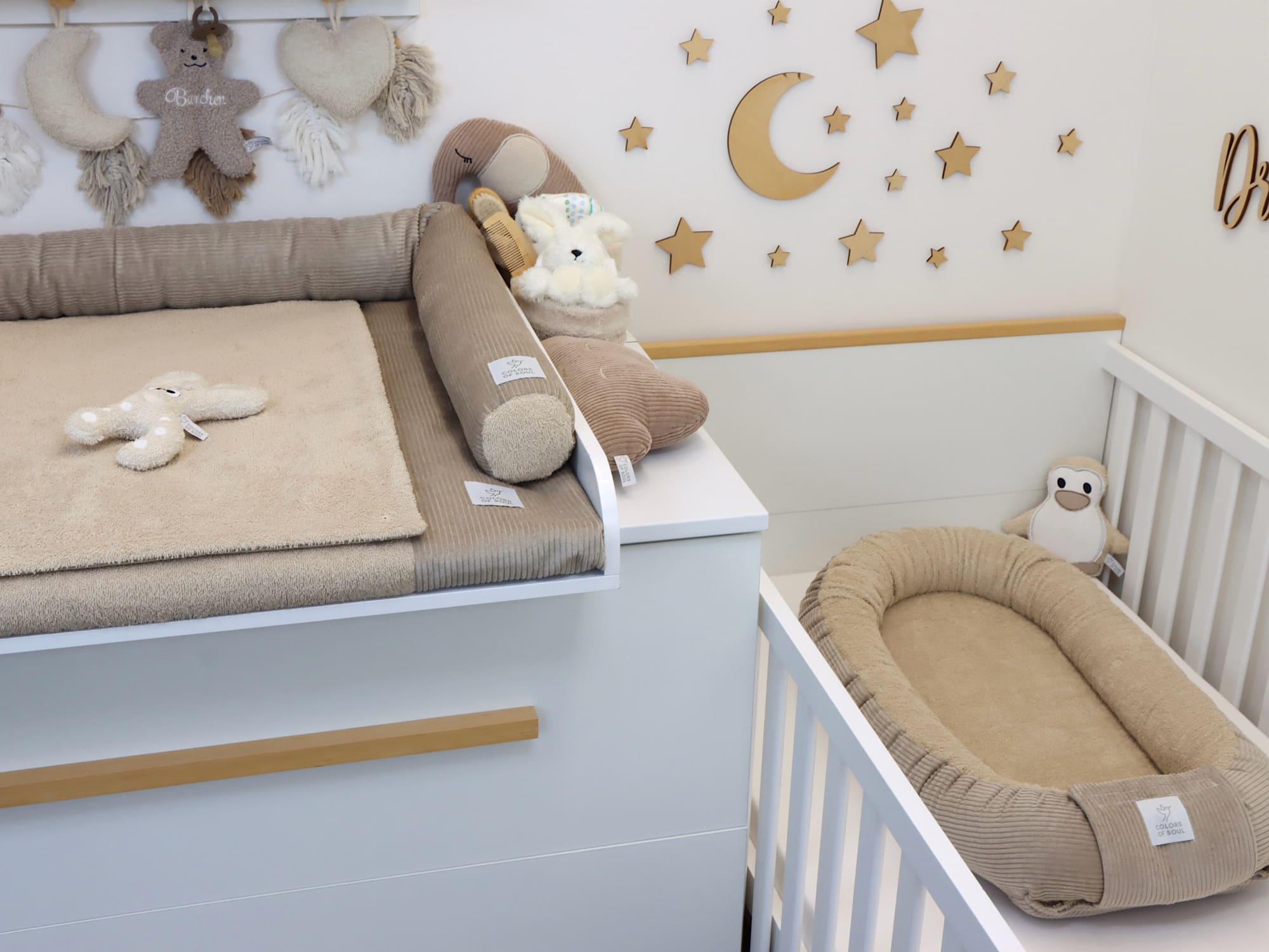 Wickelauflage mit Bezug, Umrandung, Babynest - Cord beige / Frottee beige