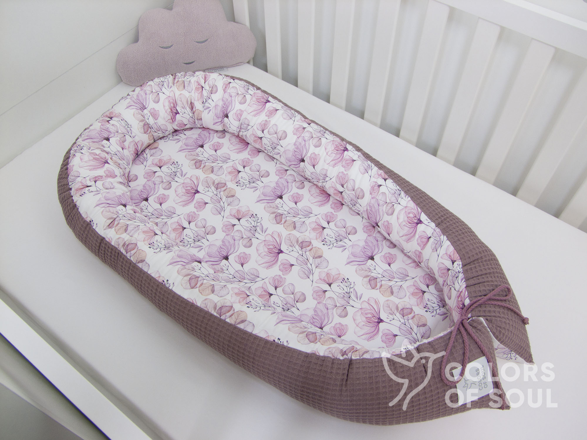 Babynest - Tulpenmagnolie Aquarell / Waffelpique alte malve