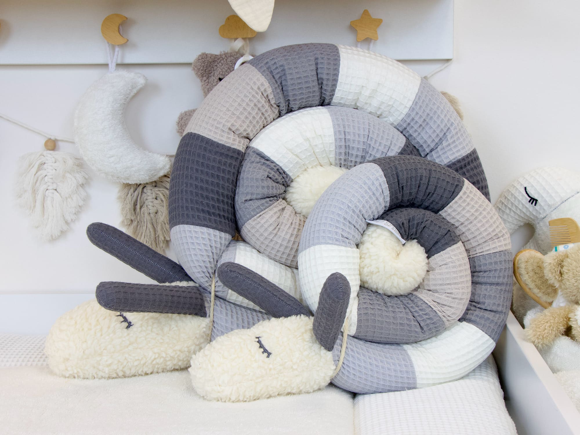 Kinderwagenschlange - hellgrau, creme, grau, beige, steingrau