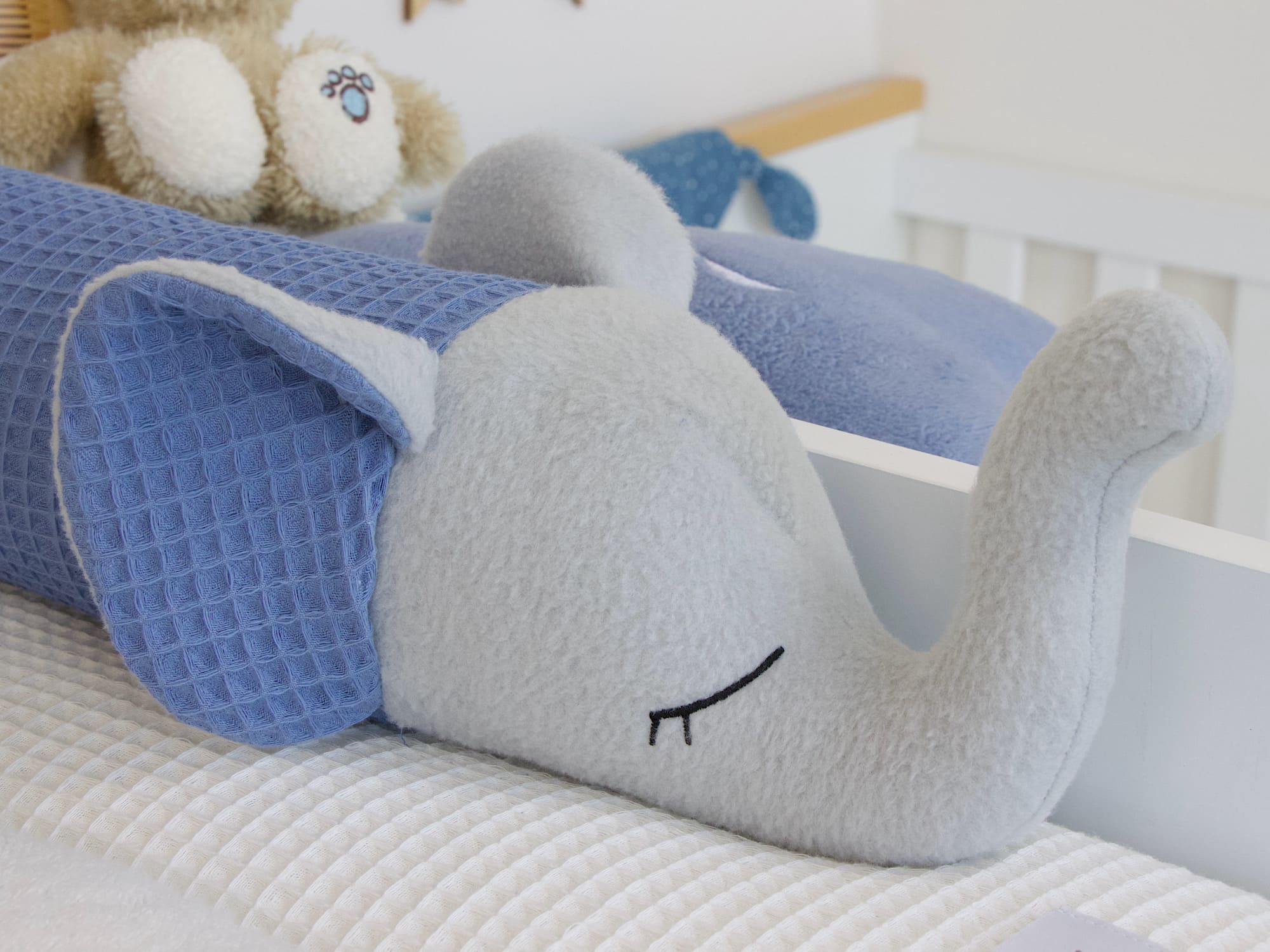 Bettschlange Elefant - Waffelpique blau