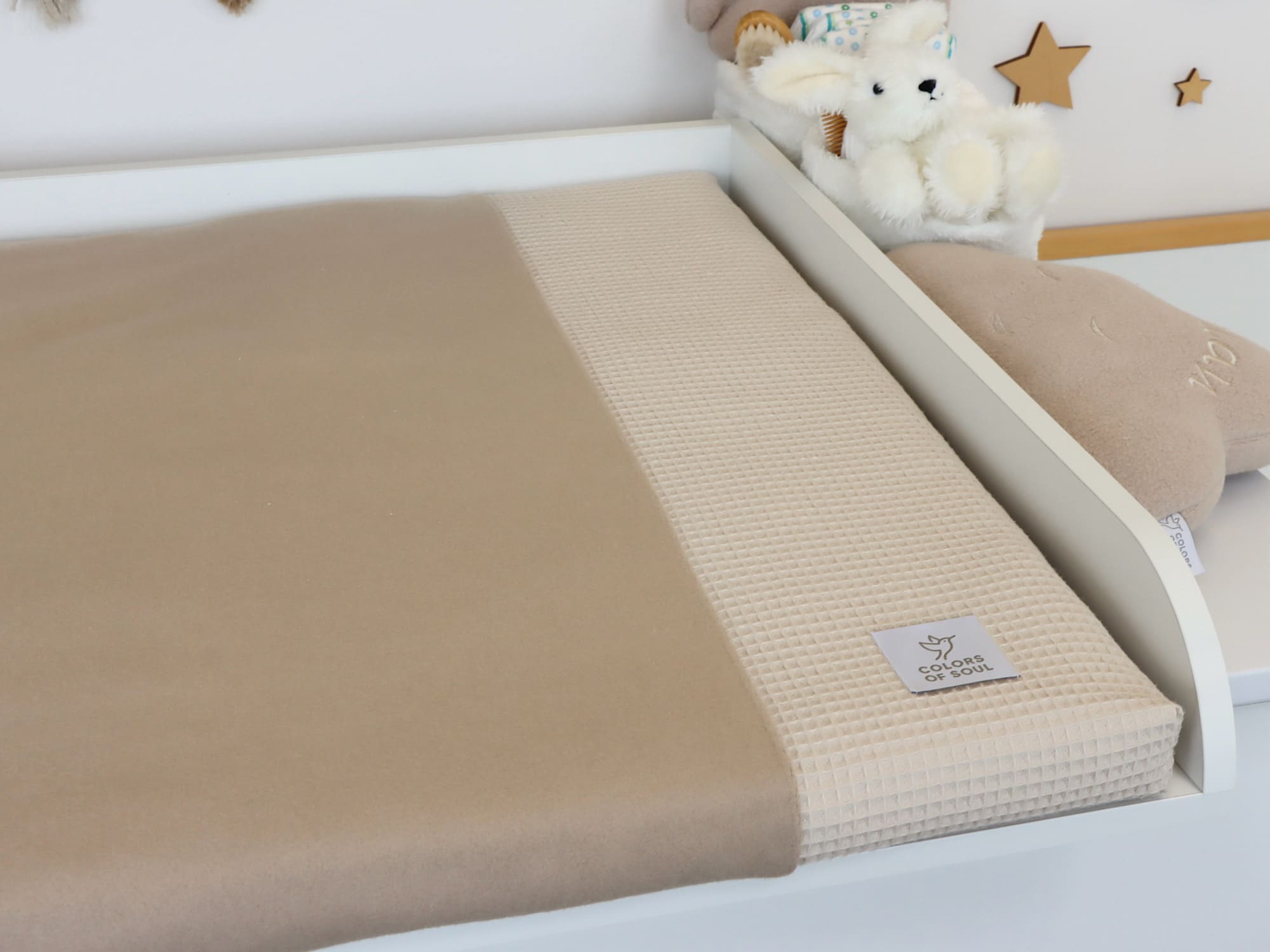 Wickelauflage mit Bezug - Waffelpique Natur / Baumwollfleece Dunkelbeige