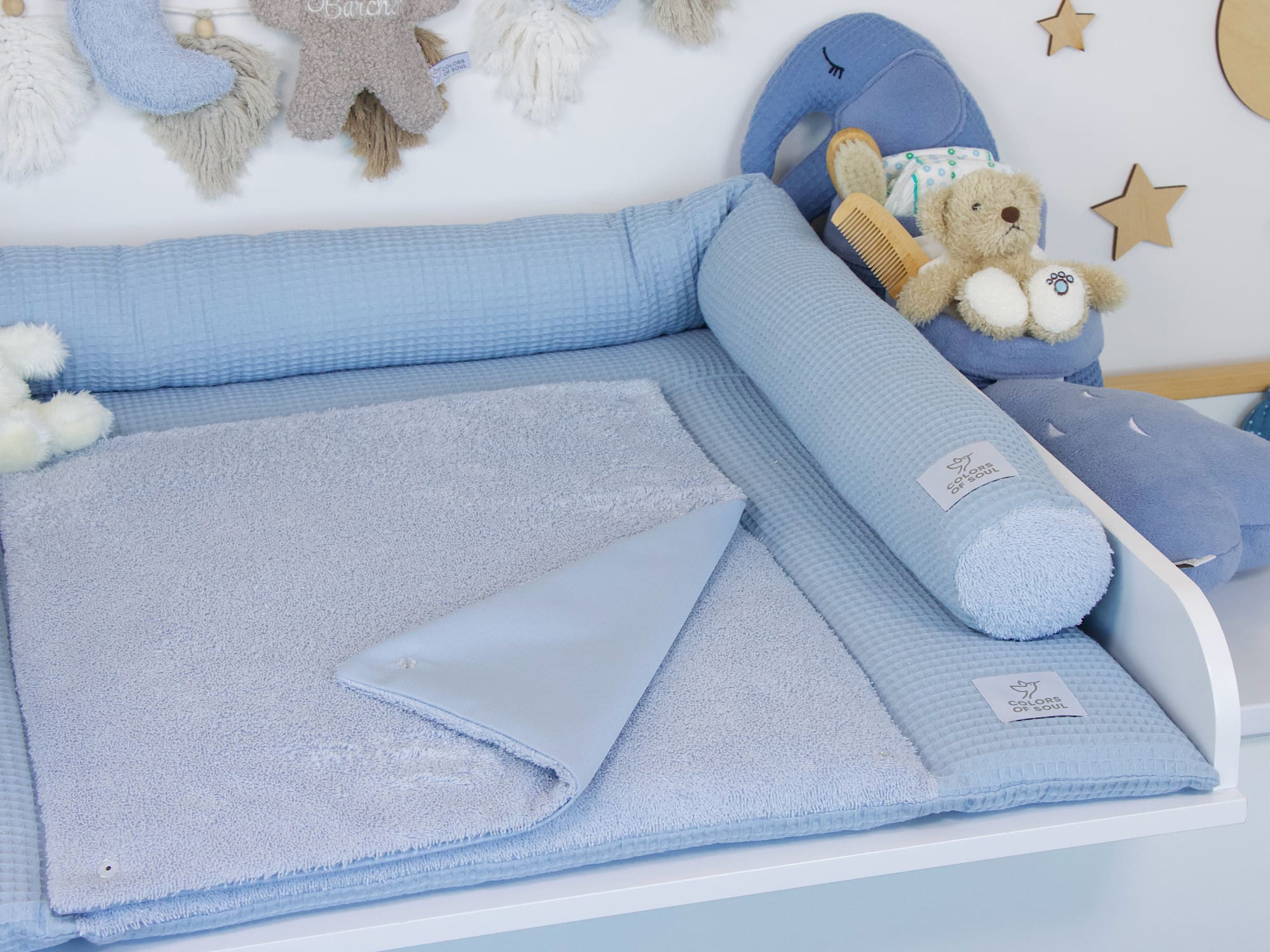 Wickelauflage hellblau Frottee Waffelpique weich hautfreundlich Baby