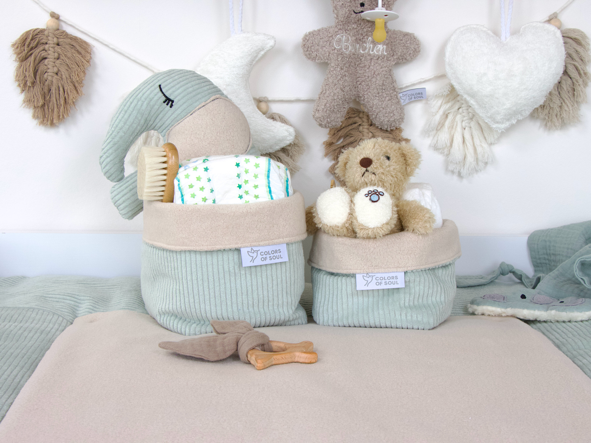 Utensilo - Baumwollfleece beige / Kord mint