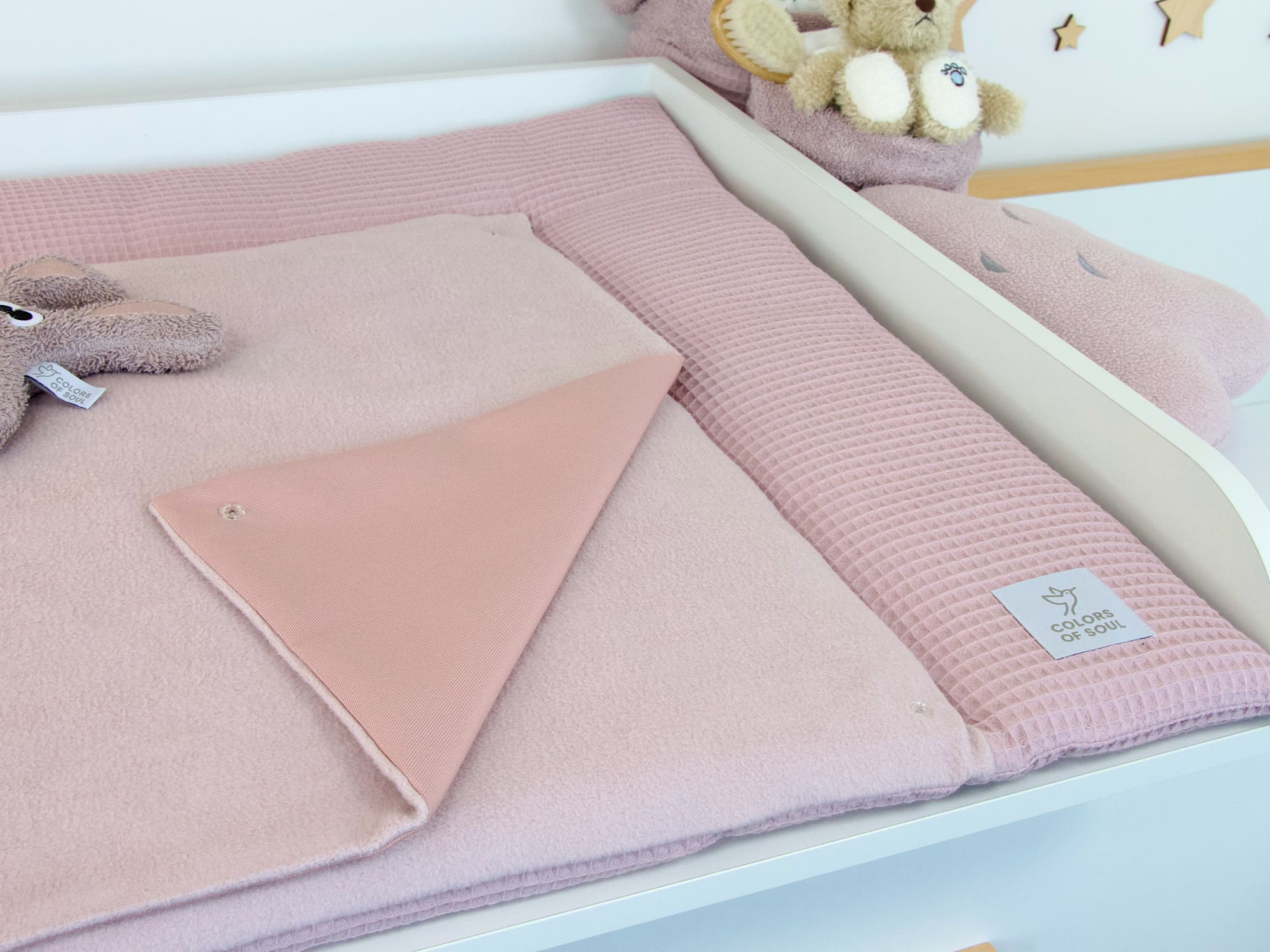 Wickelauflage Waffelpique altrosa / Baumwollfleece altrosa